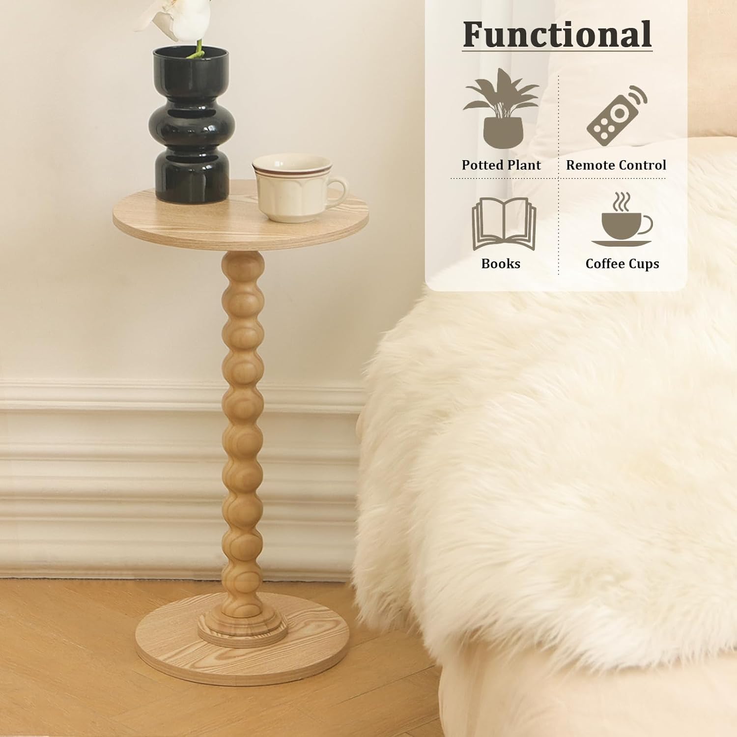 Round Side Table, Small Drink Table for Small Spaces, Modern Accent End Table Nightstand with Solid Wood Leg for Living Room, Bedroom, Corners, and Office