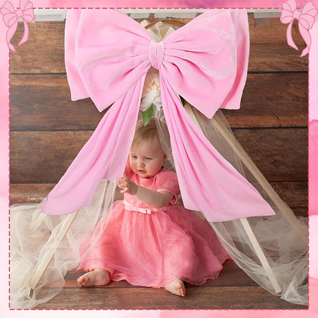 Large Pink Bow Decoration Soft Velvet 35x31 Inch Big Coquette Bow for Party Room Wall Decor, Giant Velvet Tie Hanging Birthday Party Gift Wedding Sofa Bedroom Living Room