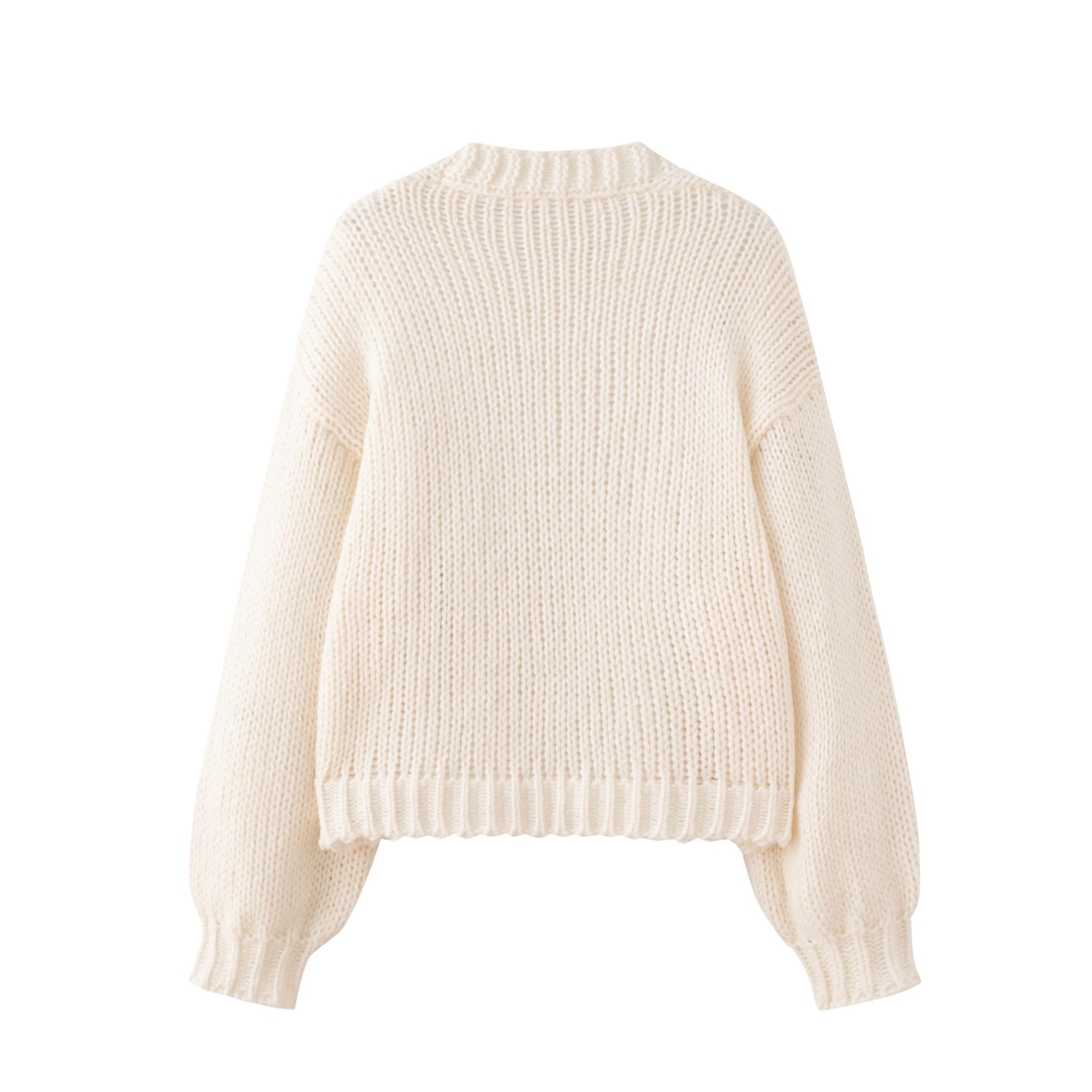 Women's Kawaii Strawberry Embroidered Cardigan Long Sleeve V Neck Chunky Knitted Cardigans