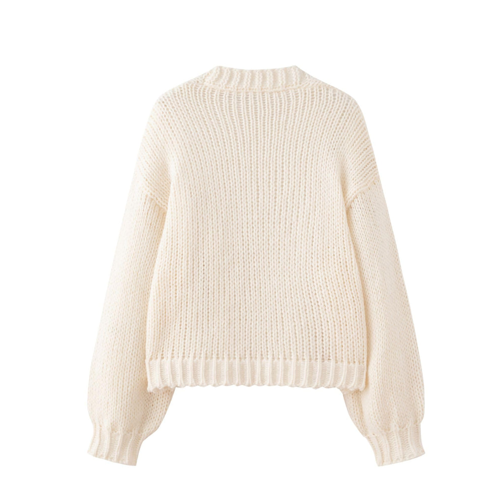 Women's Kawaii Strawberry Embroidered Cardigan Long Sleeve V Neck Chunky Knitted Cardigans