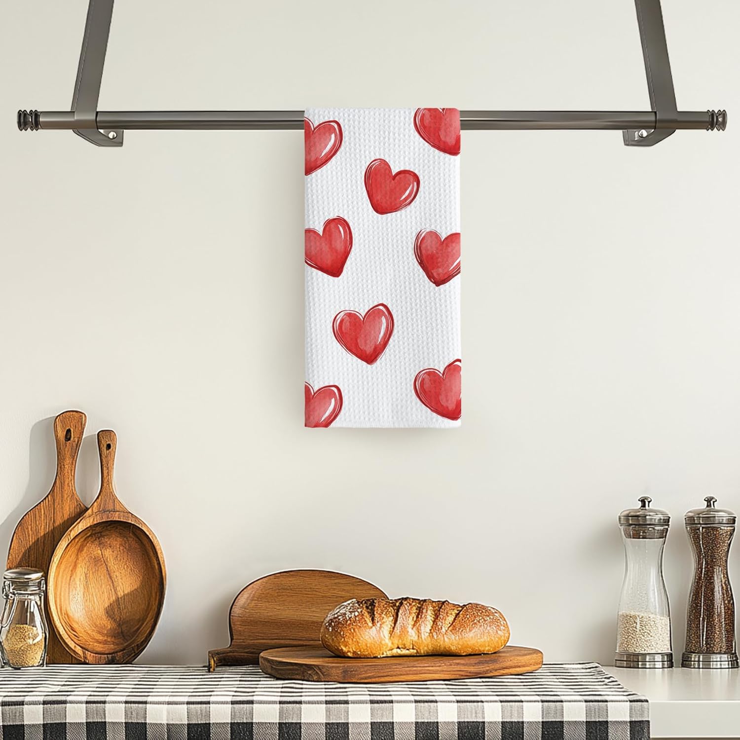 Heart Kitchen Towels 16X24In, Watercolor Red Heart Dish Towels for Decor
