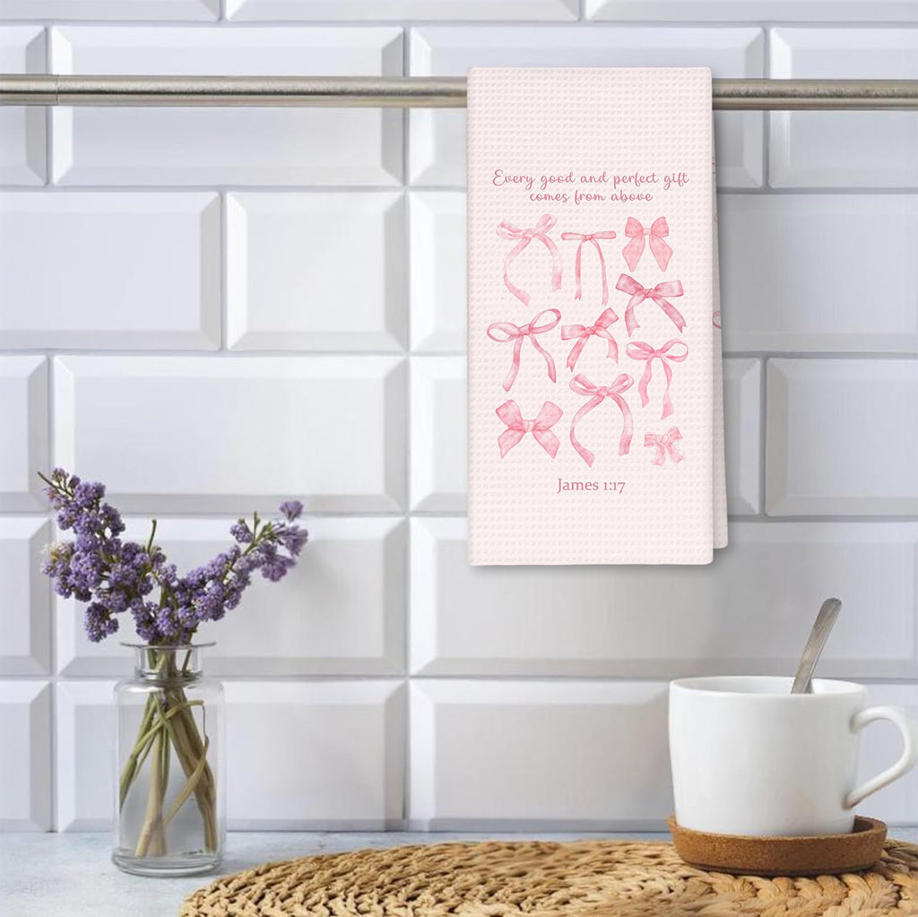 Girly Pink Bow Coquette Preppy Towel, 16x24 Inch