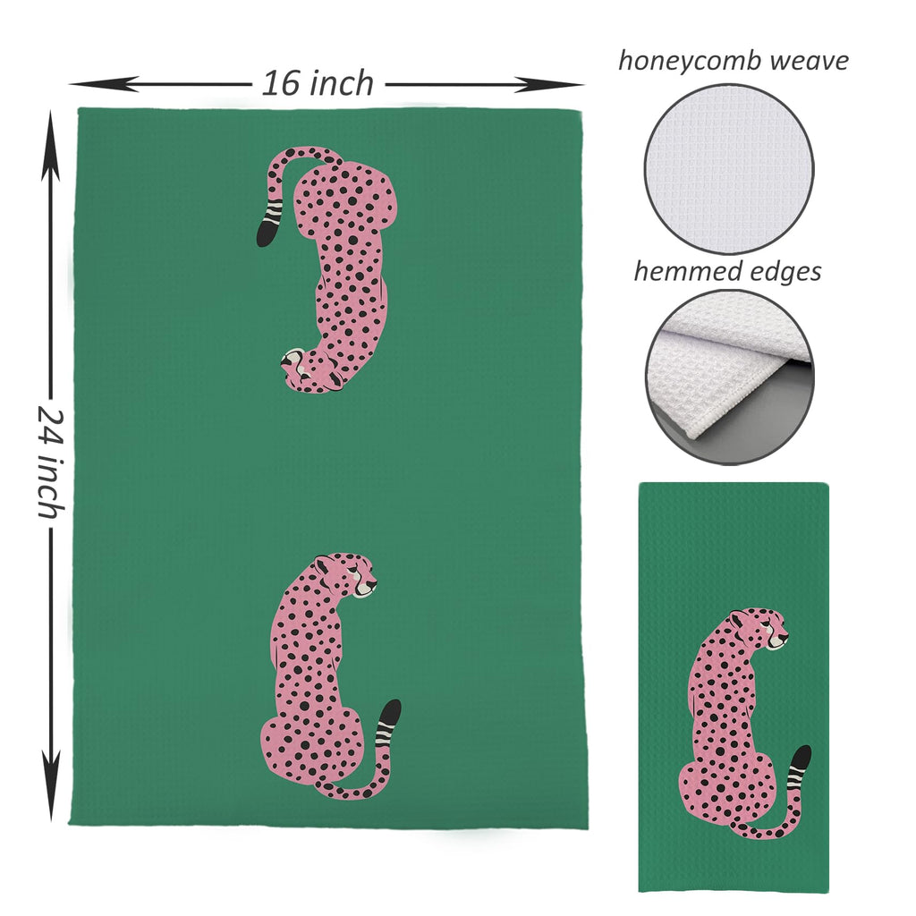 Preppy Cheetah Leopard Waffle Weave Kitchen Dish Towel Cloth Decor, Preppy Bathroom Decor (24x16inch)