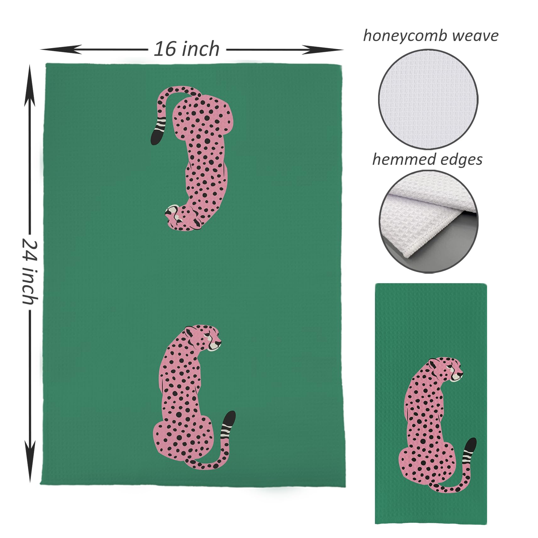 Preppy Cheetah Leopard Waffle Weave Kitchen Dish Towel Cloth Decor, Preppy Bathroom Decor (24x16inch)