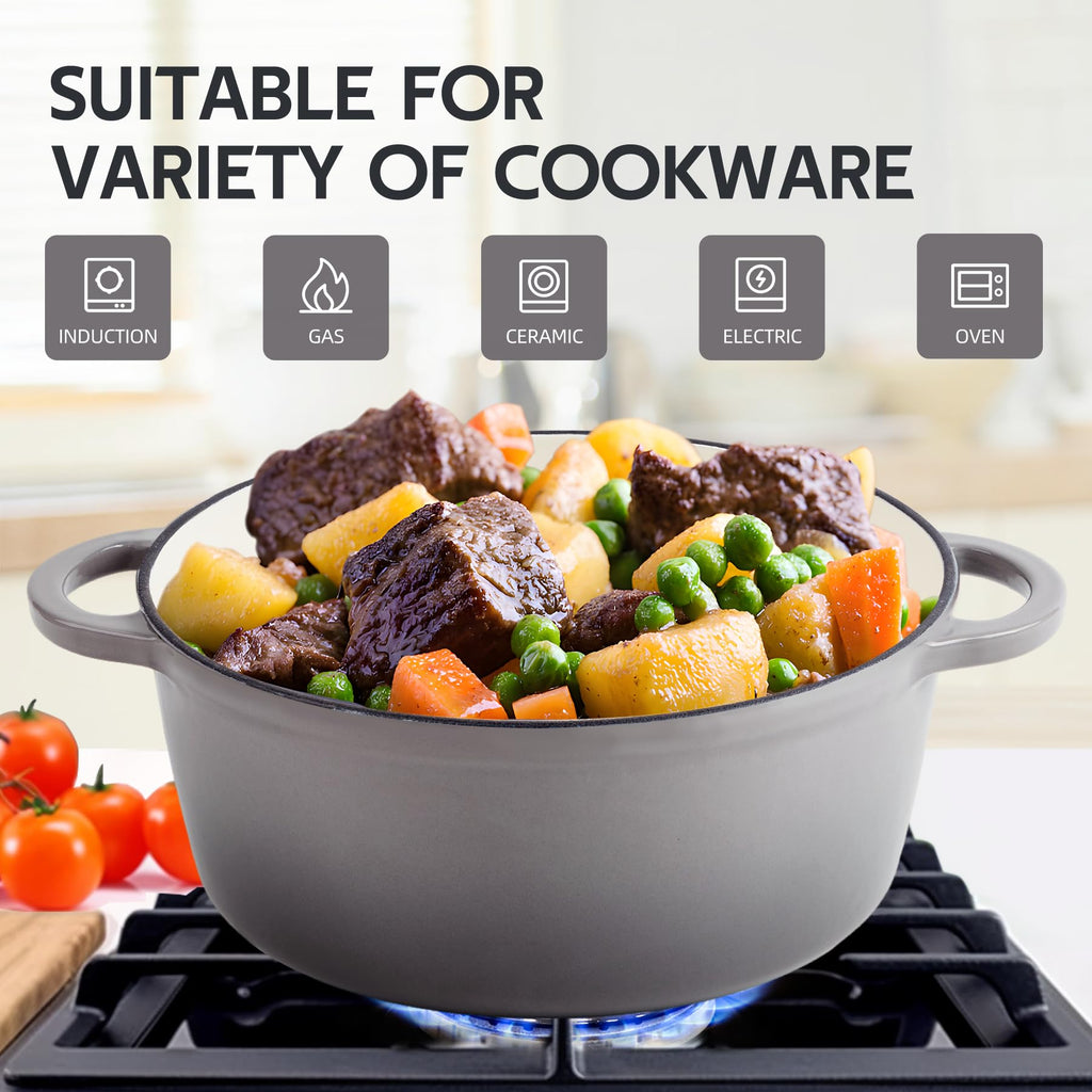 Enameled Cast Iron Dutch Oven with Lid - Big Dual Handles - Round Pot for Versatile Cooking 6 Quart