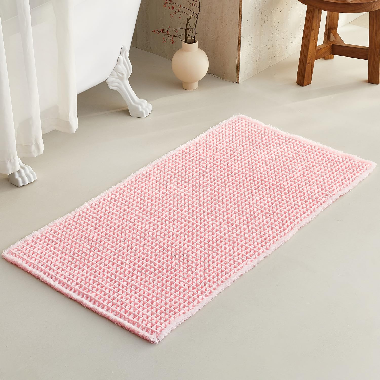 Waffle Bath Mat Non Slip Washable Quick Dry Cute Bath Mat