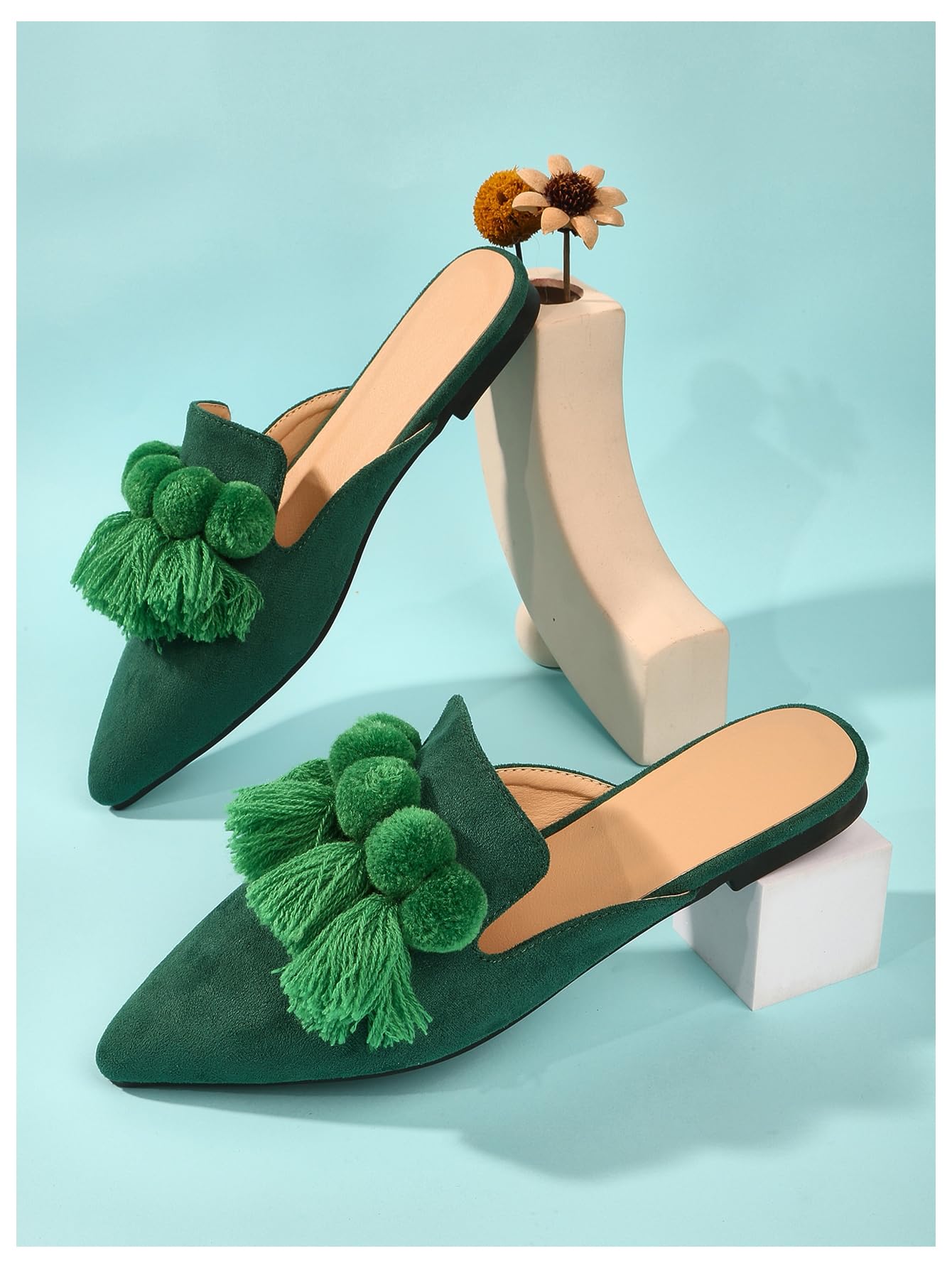 Women's Dress Shoes Slip On Flats Comfortable Pointed Toe Mules Dressy Casual Loafers Shoes