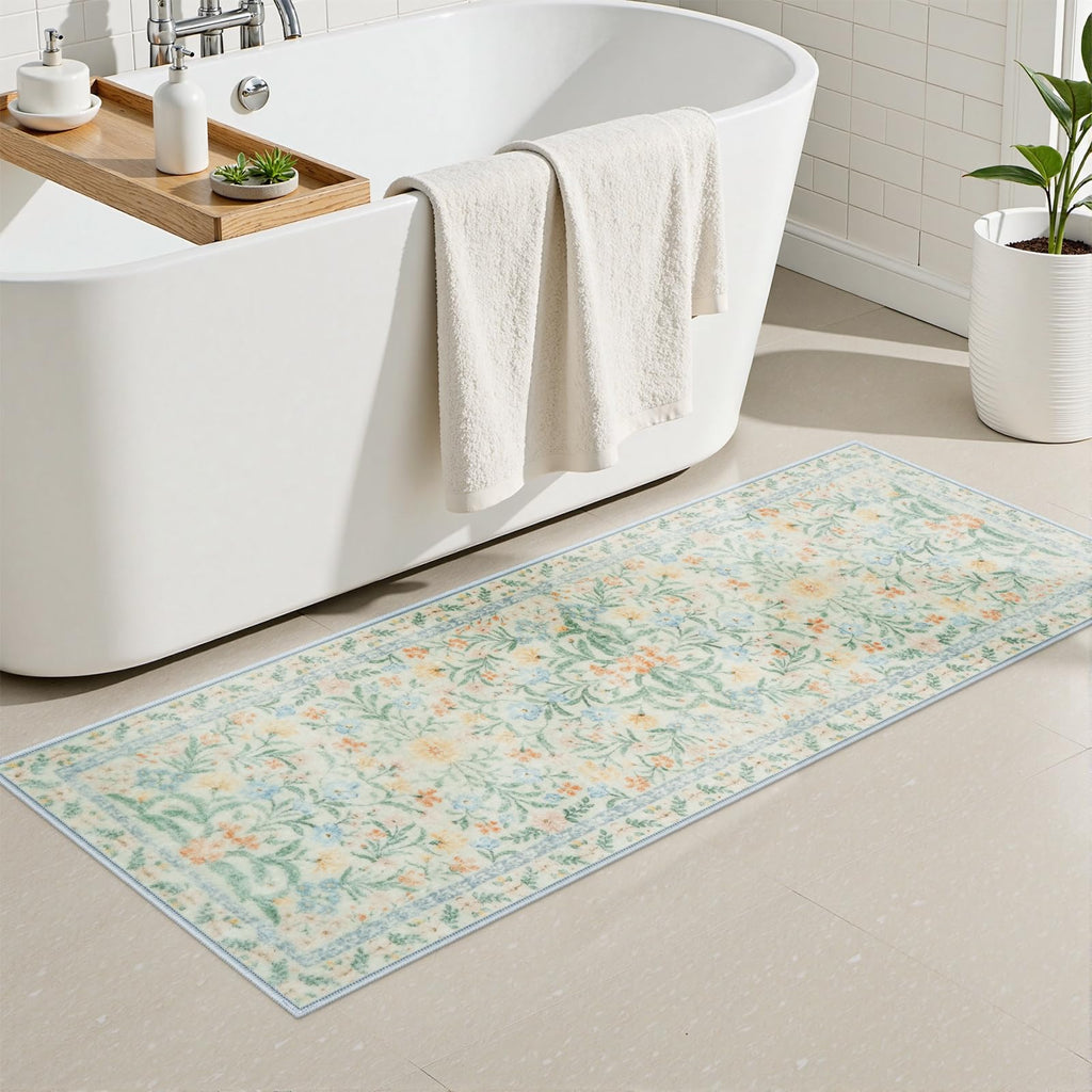 New Boho Floral Bath Rugs, Non Slip Washable Bathroom Rugs Fit Under Door, Ultra Soft and Absorbent Bath Mat