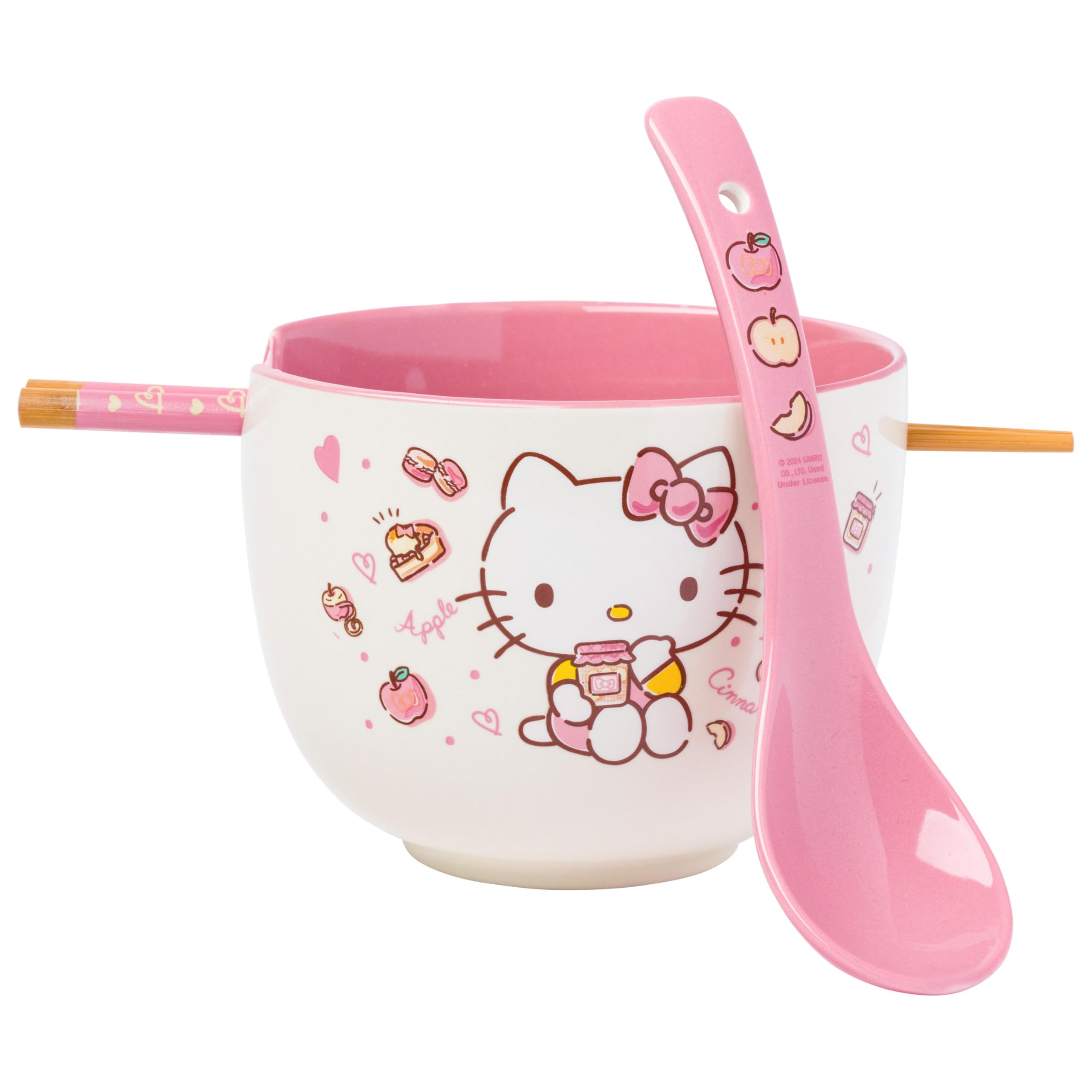 Ceramic Sanrio Hello Kitty Ramen Noodle Rice Bowl with Chopsticks, Microwave Safe