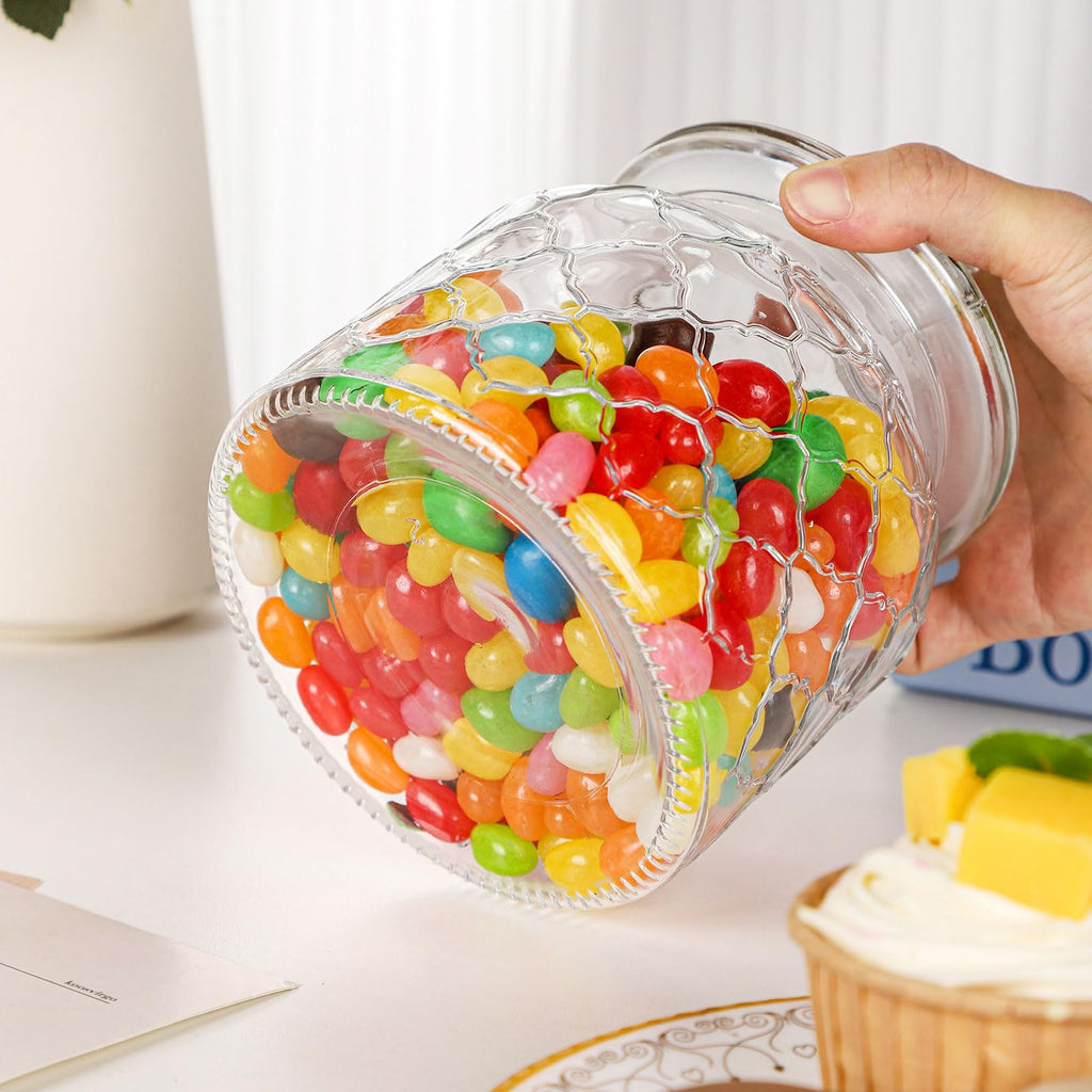 Set of 2 Airtight Glass Jars Decorative Jars, 32oz Jar of Hearts Cute Cookie Jar Decorative Jars with Lids Candy Jars for Candy Buffet Heart Shaped Lid - Drops Textured