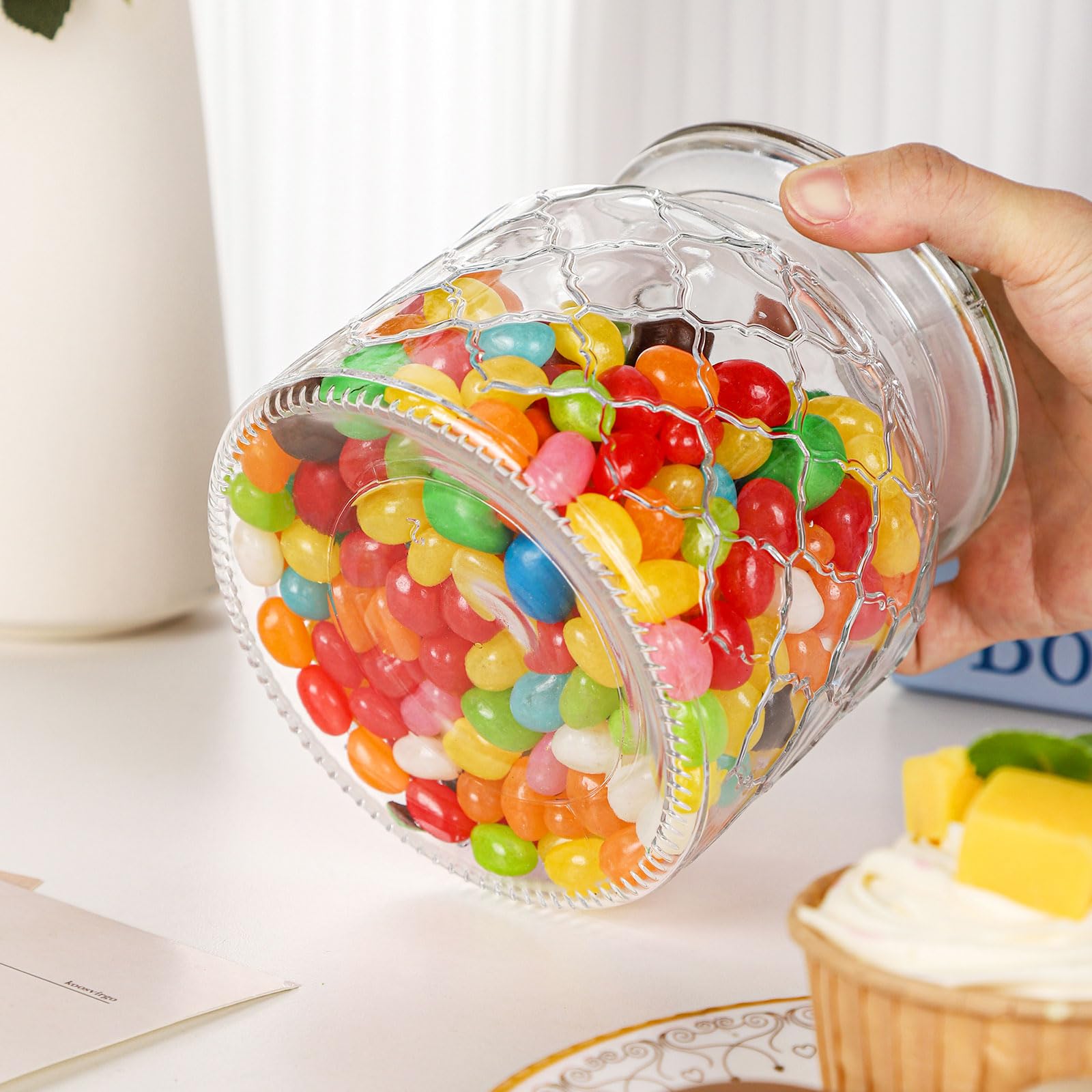 Set of 2 Airtight Glass Jars Decorative Jars, 32oz Jar of Hearts Cute Cookie Jar Decorative Jars with Lids Candy Jars for Candy Buffet Heart Shaped Lid - Drops Textured