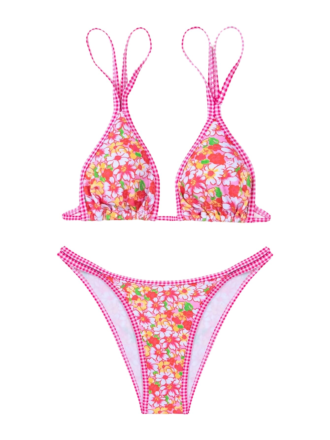 Women's Boho Floral Tie Side Triangle High Cut Bikini Set Bathing Suit Swimsuit