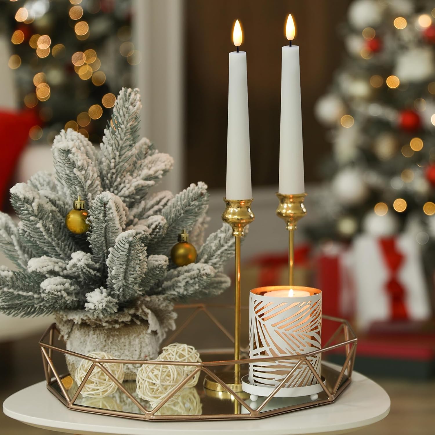 Short Flameless Taper Candles with Remote, Flickering Battery LED Wax Candlesticks Set of 6