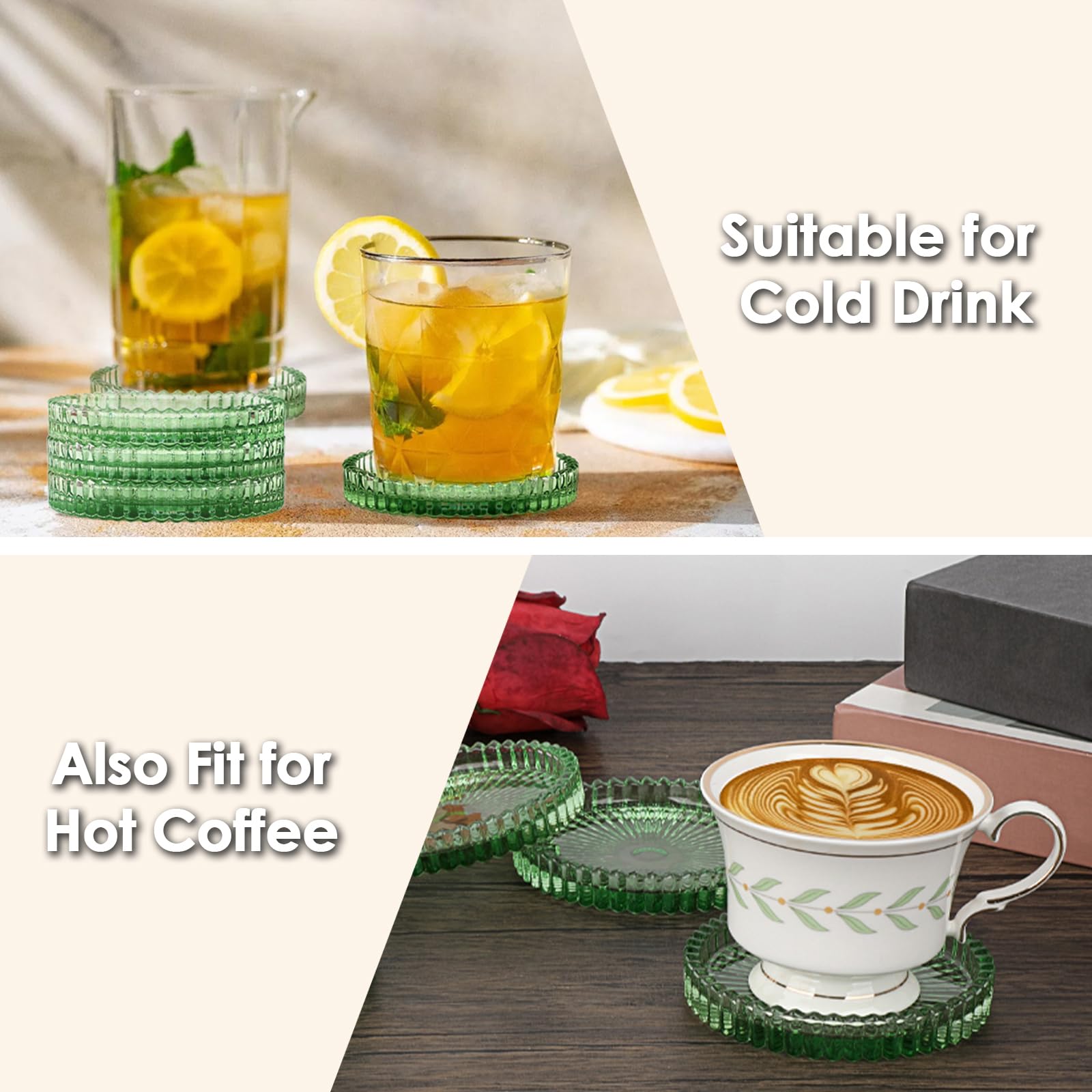 Modern Clear Coaster Set of 8- Glass Coasters for Drinks Crystal Coasters Round Cup Coasters