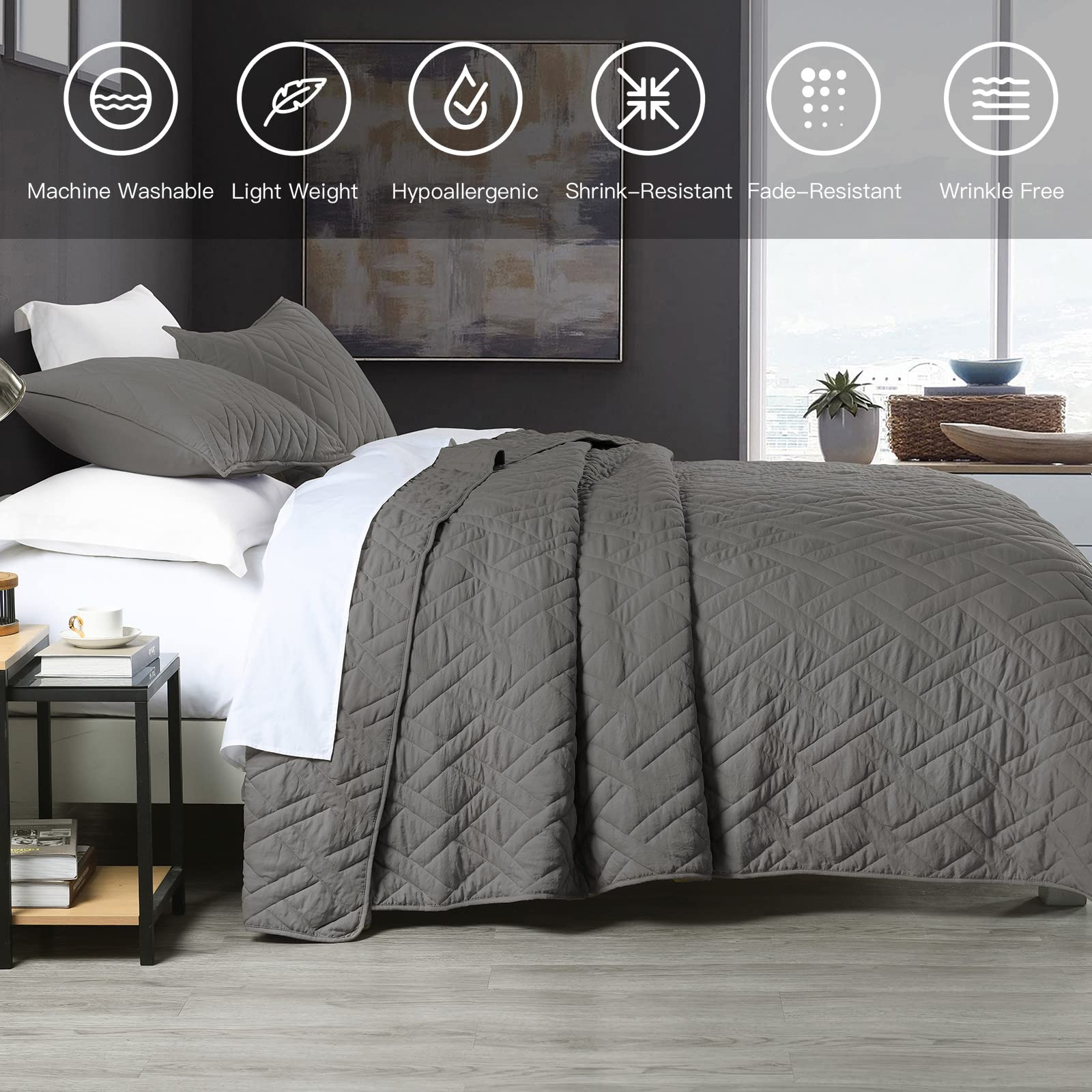 Quilt Size Lightweight Quilt for Summer Ultra-Soft Microfiber Modern Style Quilted Clouds Pattern Bedspread Quit Set 3 Pieces(1 Quilt and 2 Pillow Shams)