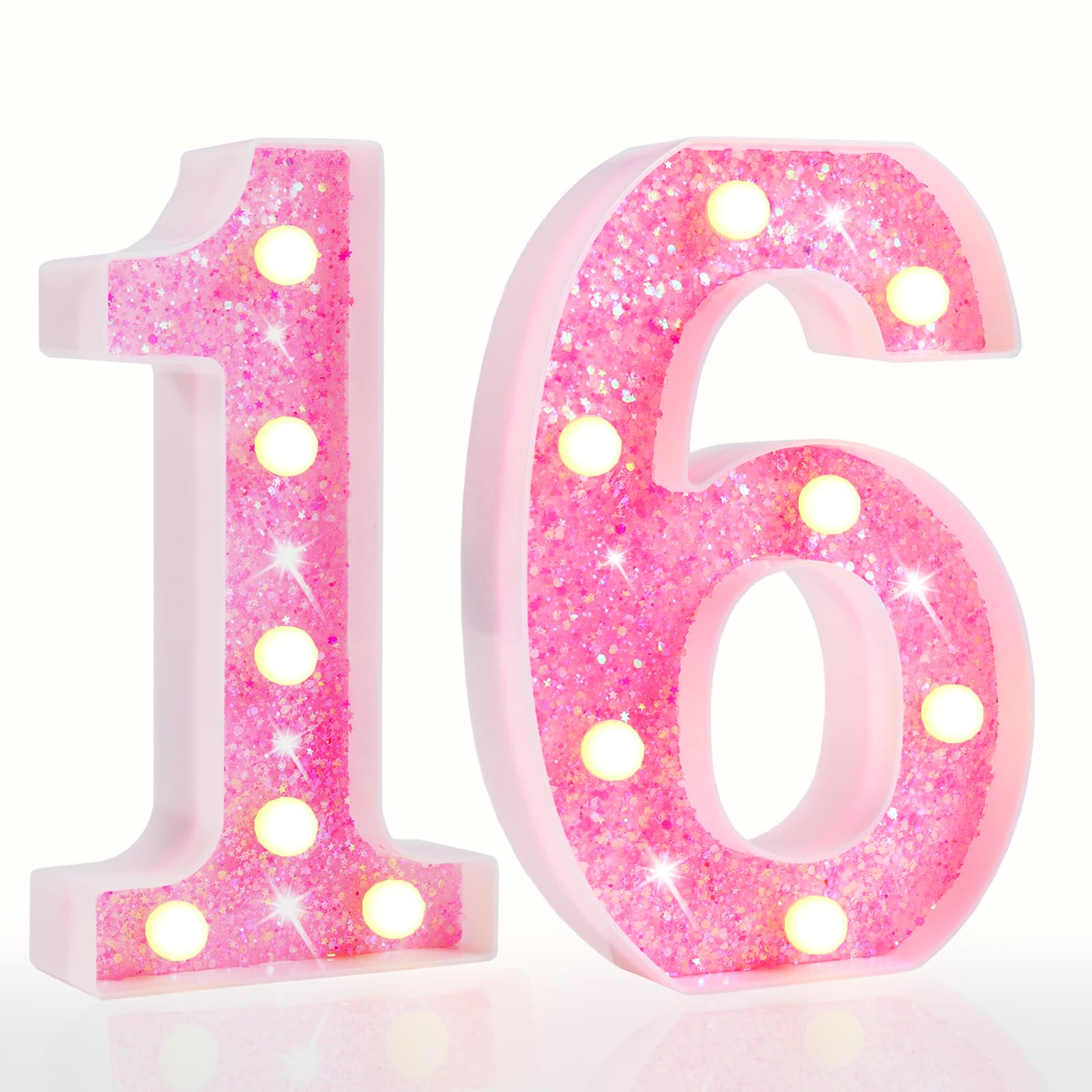 Pink LED Letters Glitter Alphabet LetterS & Numbers Sign Battery Powered