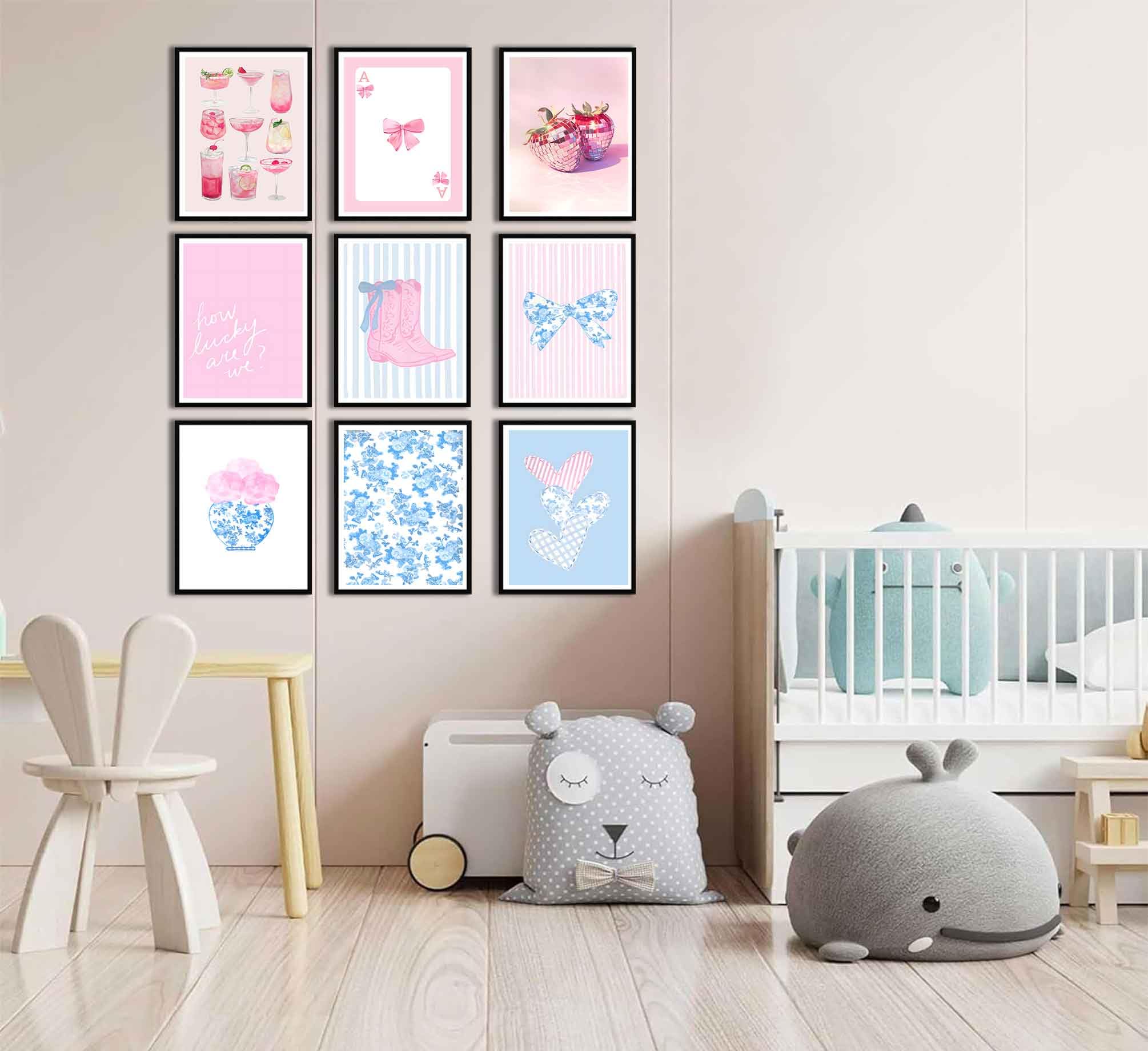 Pink Bows Canvas Wall Art Trendy Coquette Bow Cute Cat Wall Decor