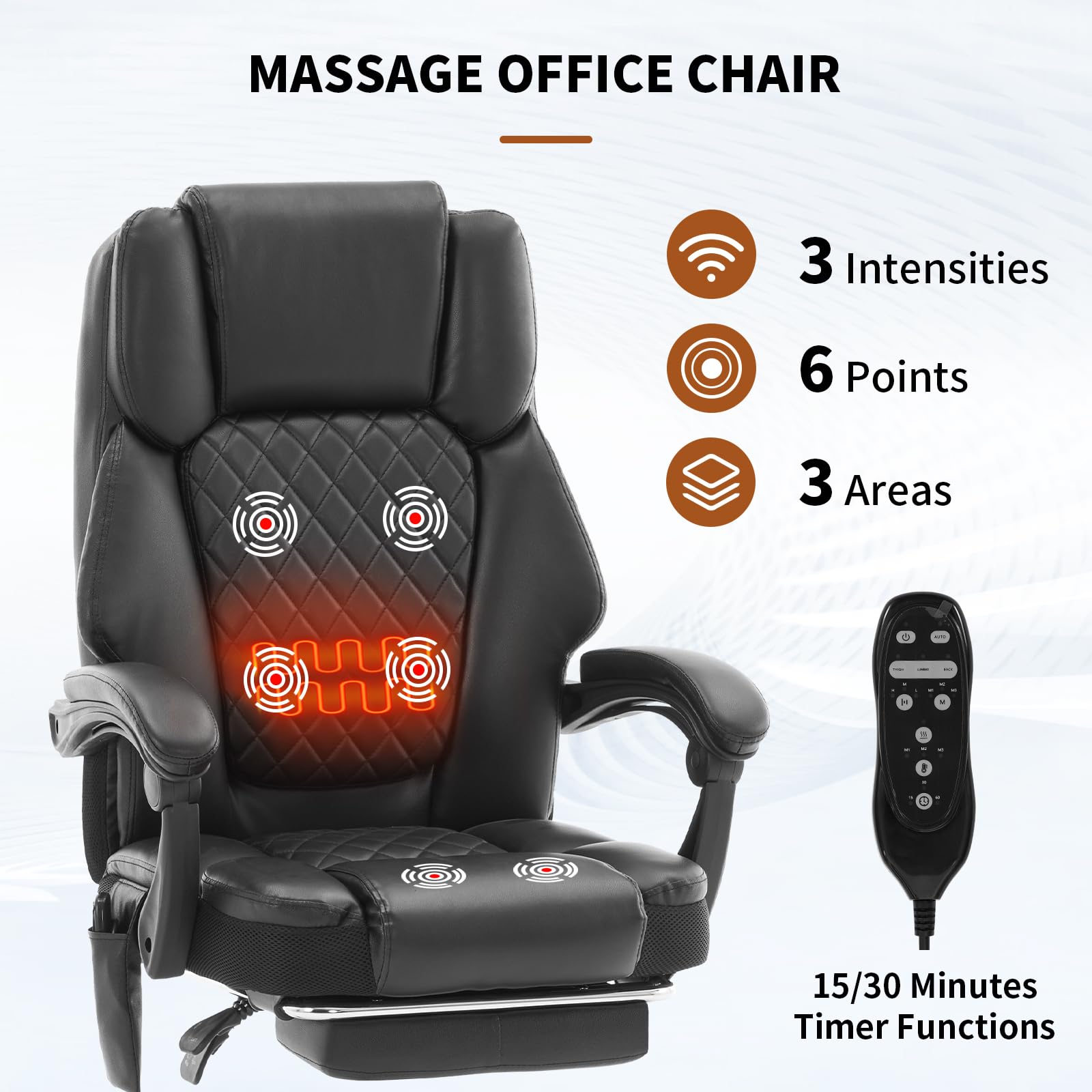 Massage Office Chair with Heat 6 Vibration Points, High Back & Heat, Executive Desk Chair, Big and Tall Office Chair 400lbs, Comfortable Ergonomic Reclining Managerial Chair