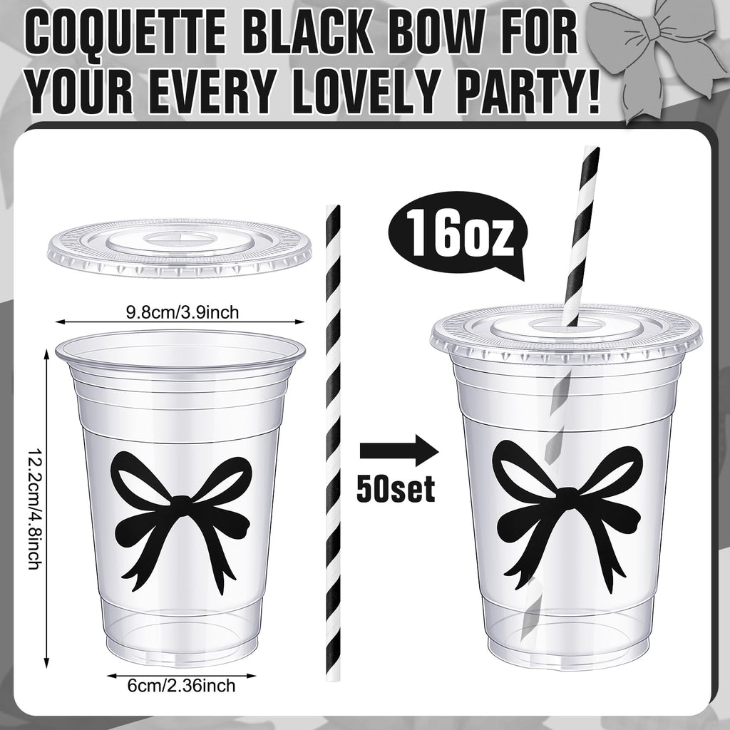 Coquette Bow Disposable Plastic Cups with Straw