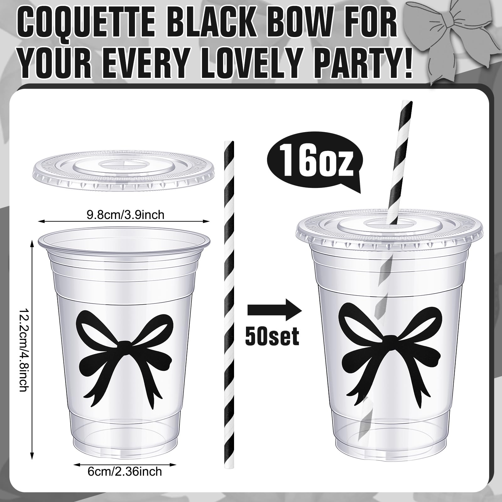 Coquette Bow Disposable Plastic Cups with Straw