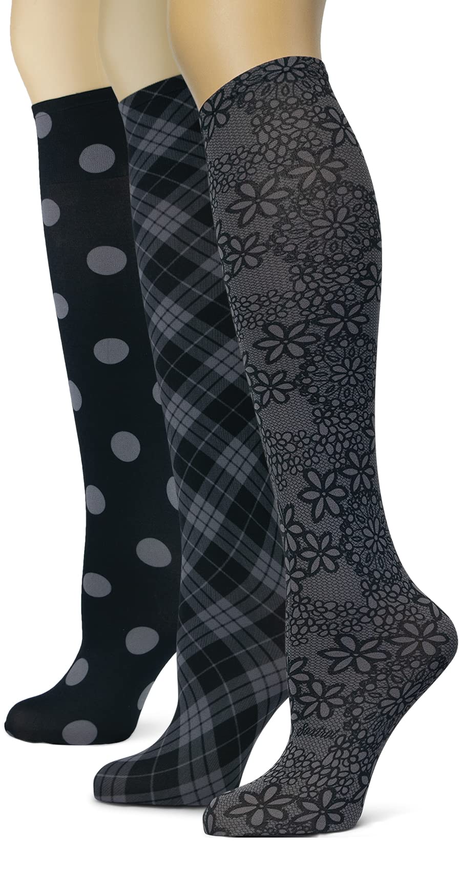Women's 3 Pairs Knee High Trouser Socks, Classy and Colorful Printed Patterns, Silky Smooth Material