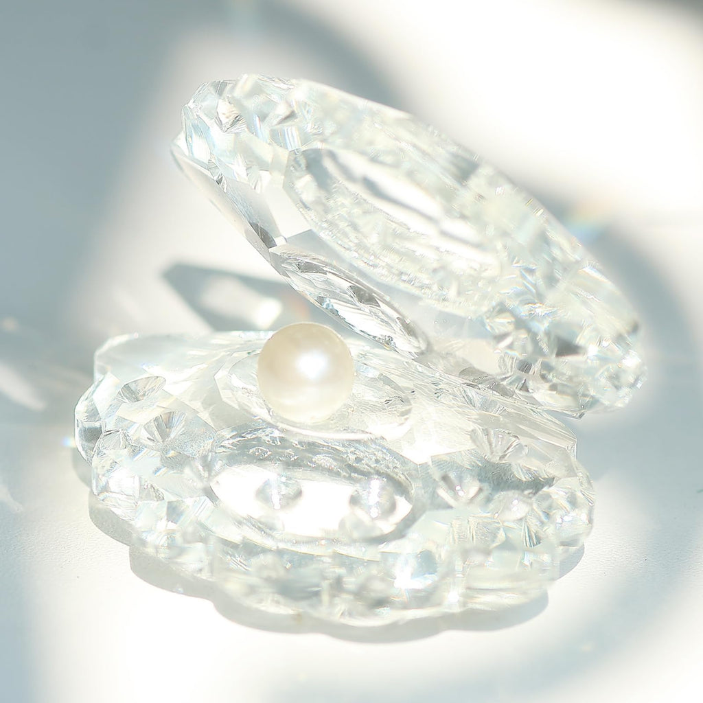 Crystal Glass Figurines Reflective Sea Shell, Glass Shell Figurine with Pearl for Home Decor