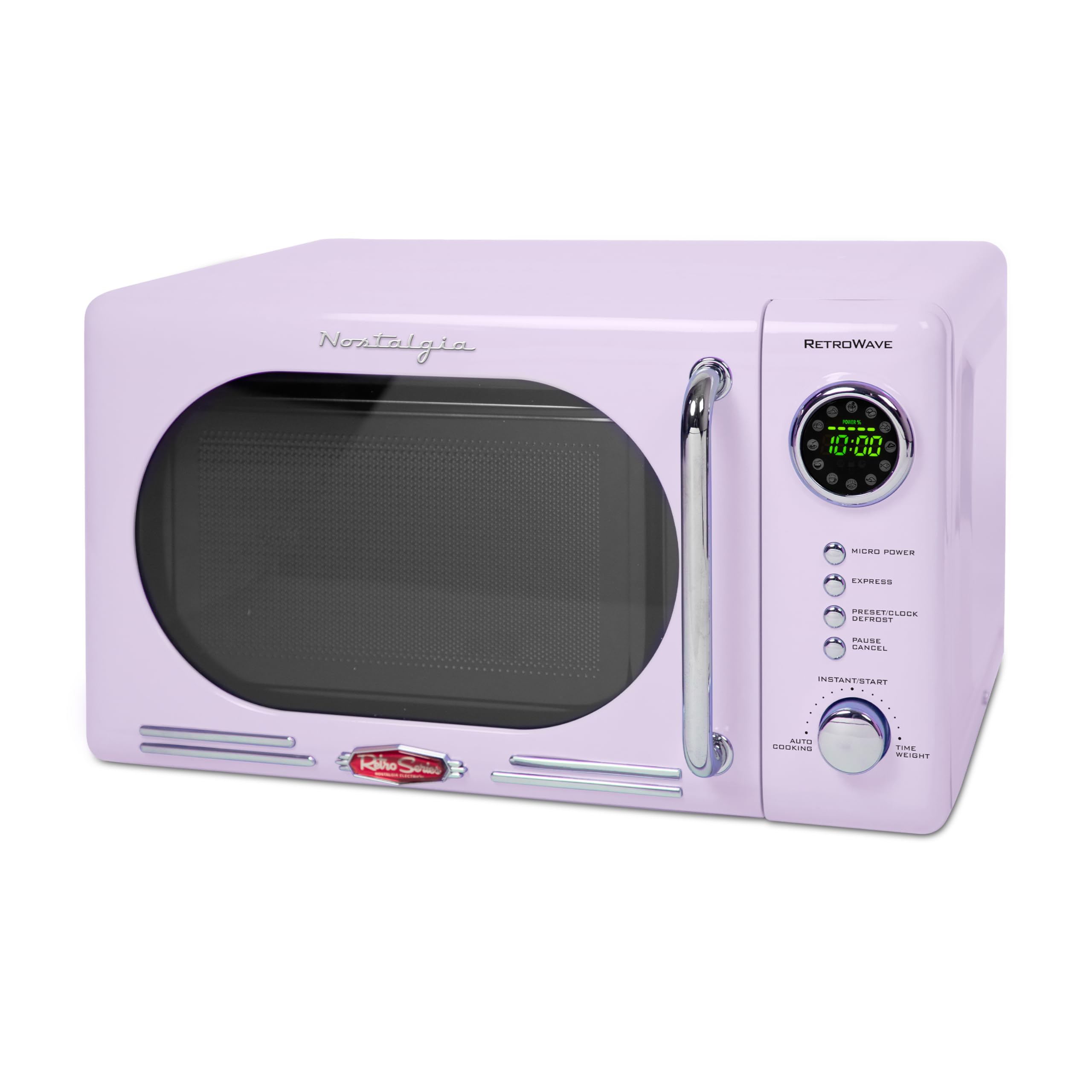 Nostalgia Retro Compact Countertop Microwave Oven 0.7 Cu. Ft. -700-Watts with LED Digital Display-Child Lock-Easy Clean Interior-Pink