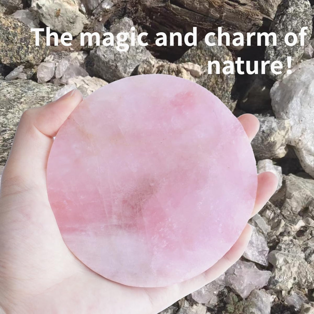 Pink Crystal Coaster Set of 4 Rose Quartz Slices Cup Mat with Rubber Bumper