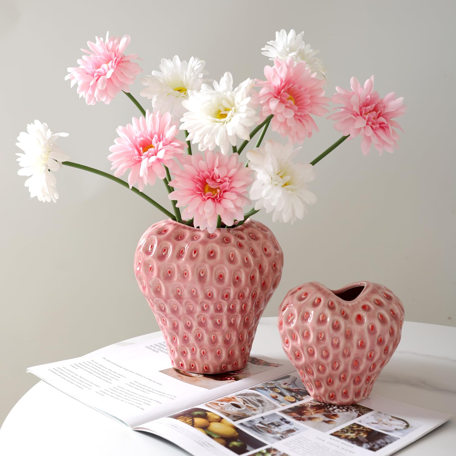 Strawberry Ceramic Flower Vase, Decorative Cute Ornament Vase for Aesthetic Decor Flower Arrangement, Unique for Colorful Modern Vintage Decor Centerpiece, 5inch