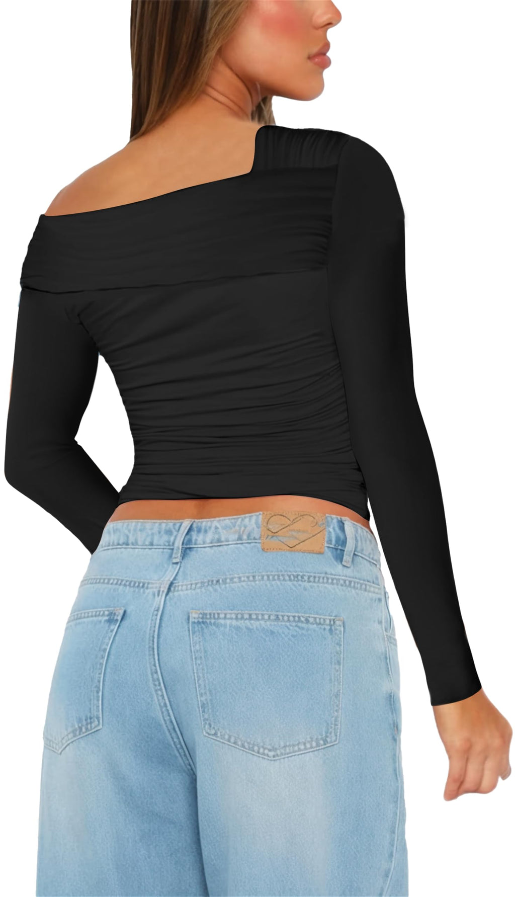 Women's One Off The Shoulder Top - Short Sleeve Ruched Going Out Crop Top Slim Fit Y2K T Shirt