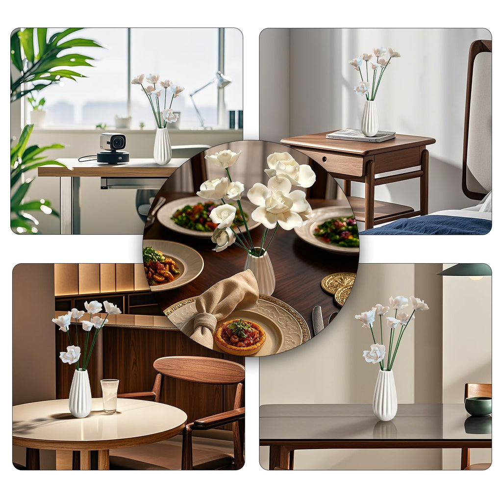 Handmade Ceramic Roses with Vase Set - 8 Artificial Porcelain Flowers and Modern Vase, Non-Fade Wedding Table Centerpiece, Eco-Friendly Home Décor for Living Room, Gift Box Included