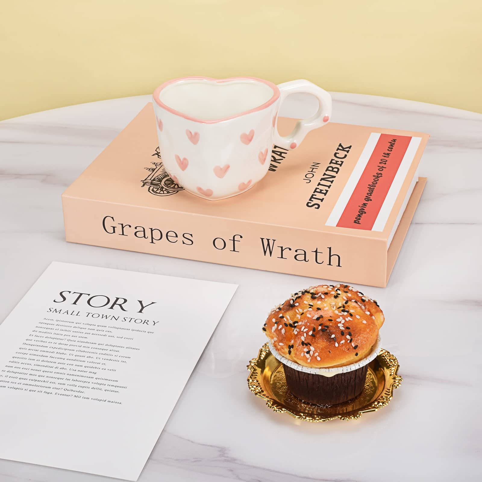 Ribbon Bow Ceramic Mug, Cute Creative Heart Handle Mug Design, 10.5 oz/300 ml