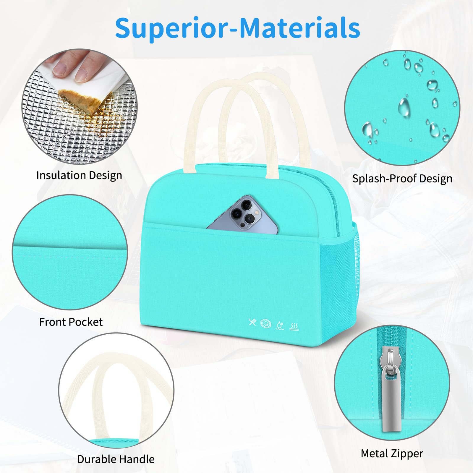 Reusable Insulated Lunch Tote Bag,Leakproof Food Handbags Case High Capacity