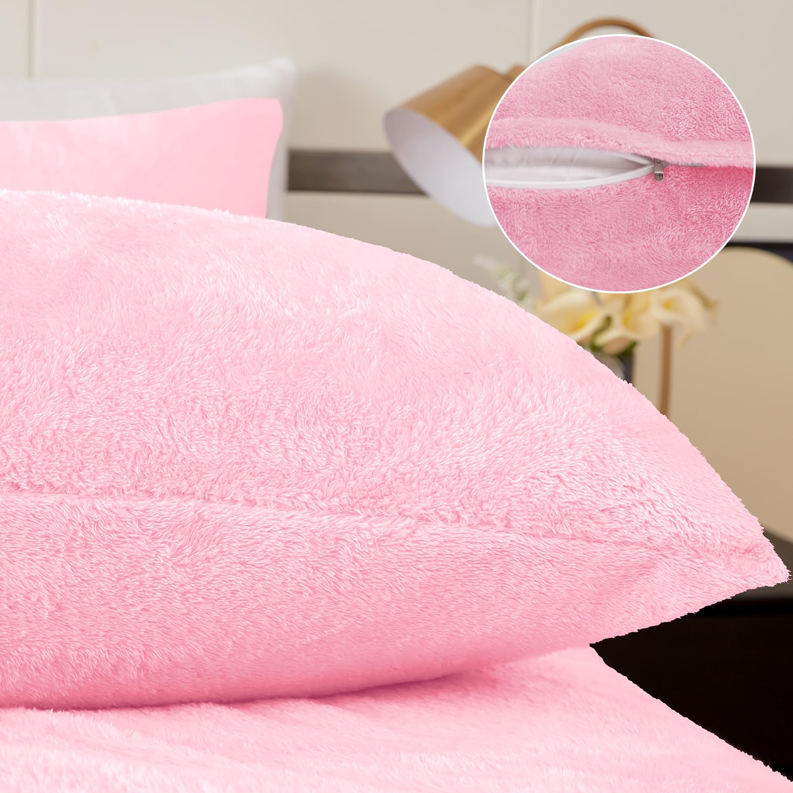 Faux Fur Pillow Cases Set of 2, Luxury Ultra Soft Fuzzy Pillowcases, Fluffy Plush Velvet Pillow Covers with Zipper, Cozy Warmth and No Shedding
