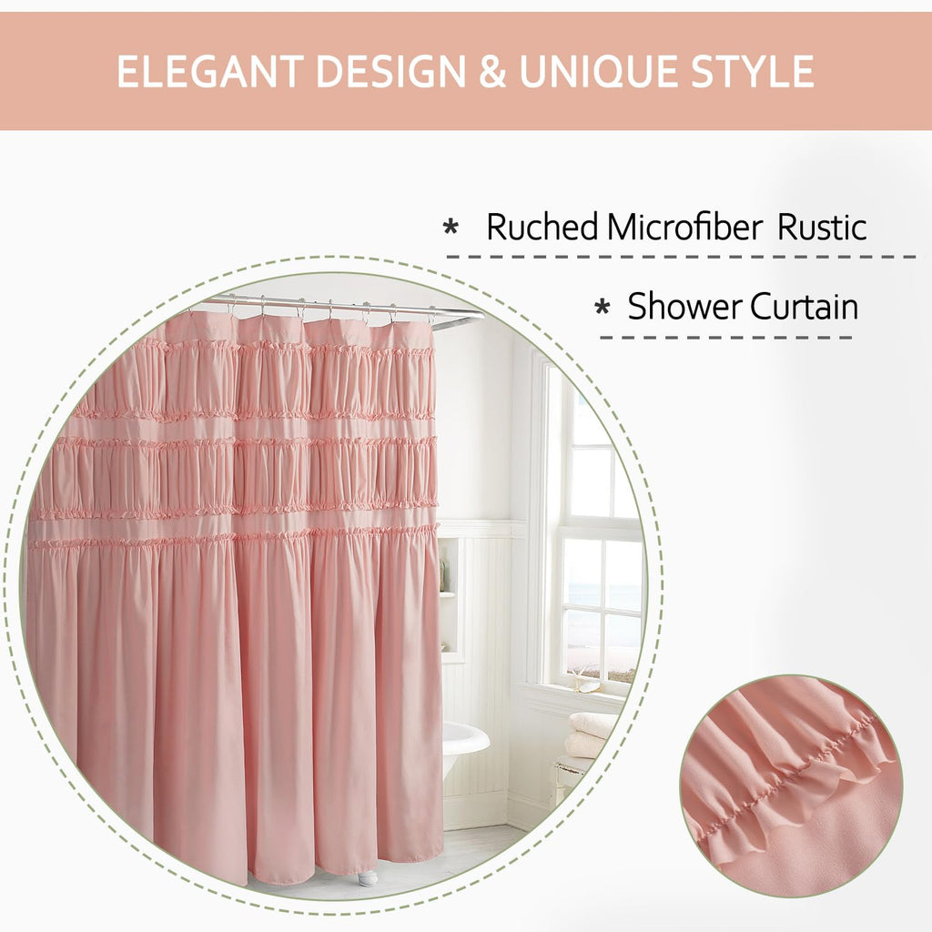 Ruched Ruffled Shower Curtain 72" W x 72" H, Microfiber Rustic Decorative Bath Curtain Boho Décor