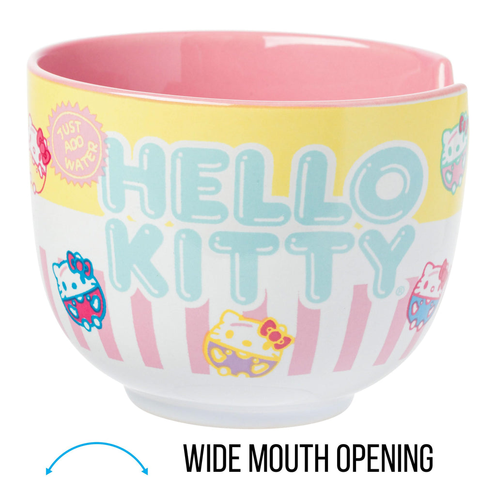 Ceramic Sanrio Hello Kitty Ramen Noodle Rice Bowl with Chopsticks, Microwave Safe