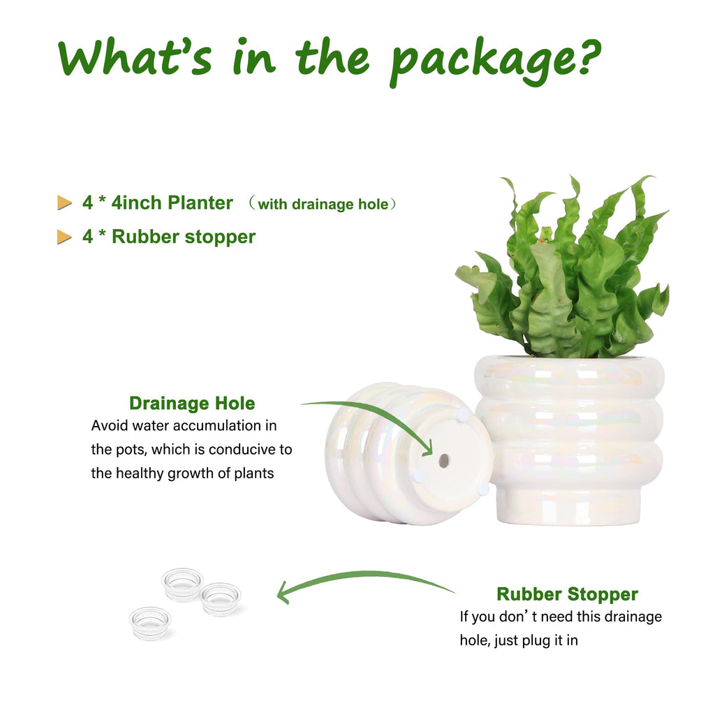 Ceramic Plant Pots for Indoor Plants, Rainbow Pearl Glaze Planter with Planters for Plants with Drainage Hole