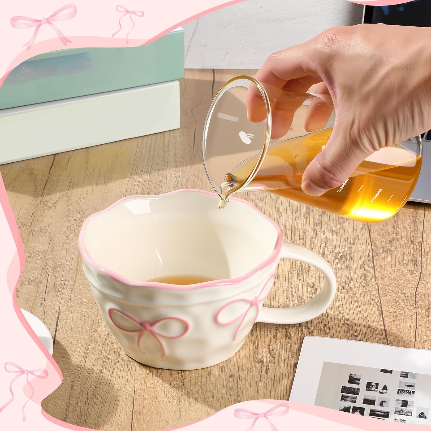 Pink Bow Mug 13. 5 Oz/ 400 ml Pink Coquette Bow Coffee Mug Preppy Aesthetic Ceramic Cup with Handle