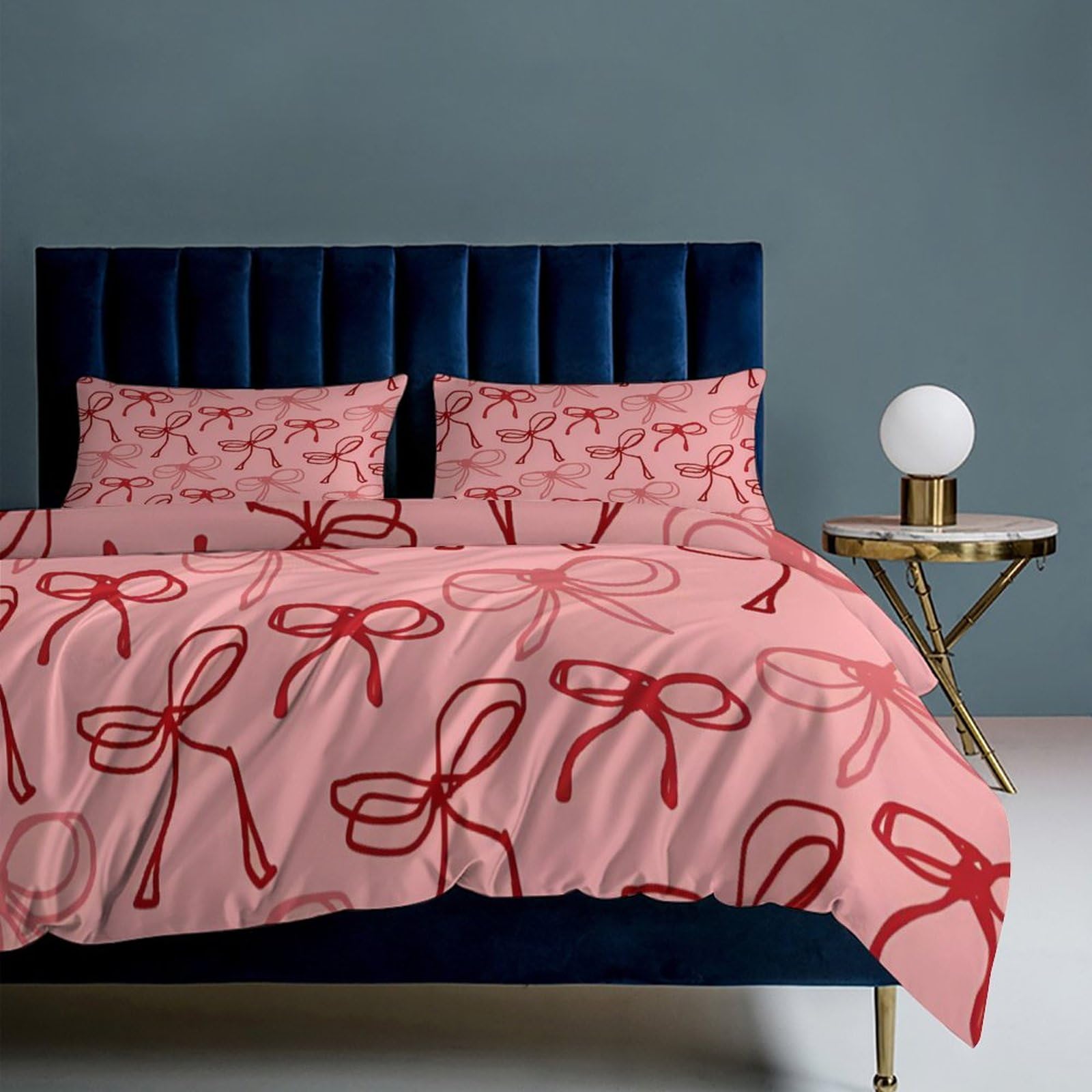 Pink Red Bow Comforter Set Duvet Cover Quilt Cover Set Ultra Soft Bed Cover (1 Duvet Cover+2 Pillowcases)
