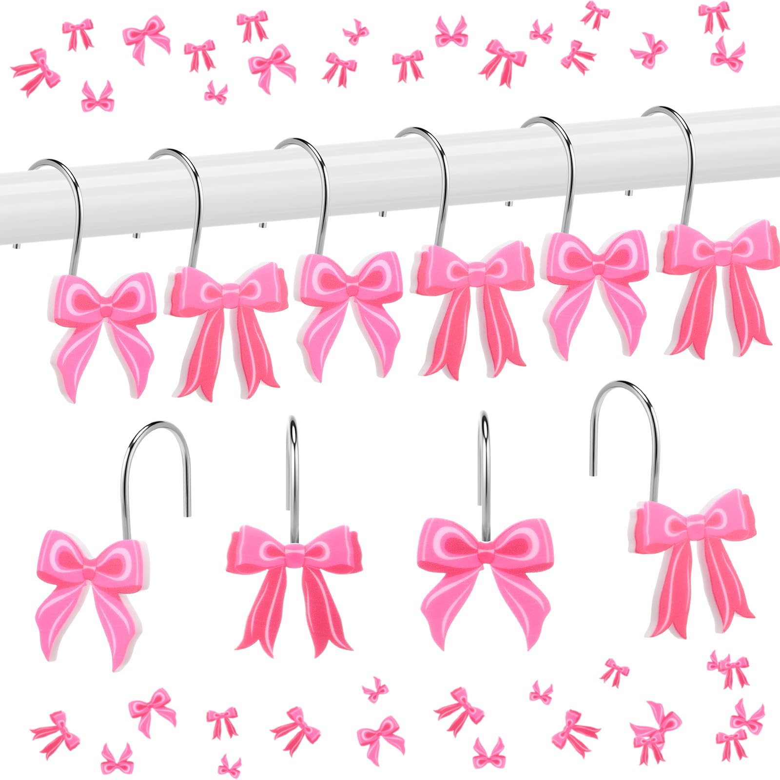 Pink Bow Shower Curtain Hooks Metal Rustproof Curtain Hangers