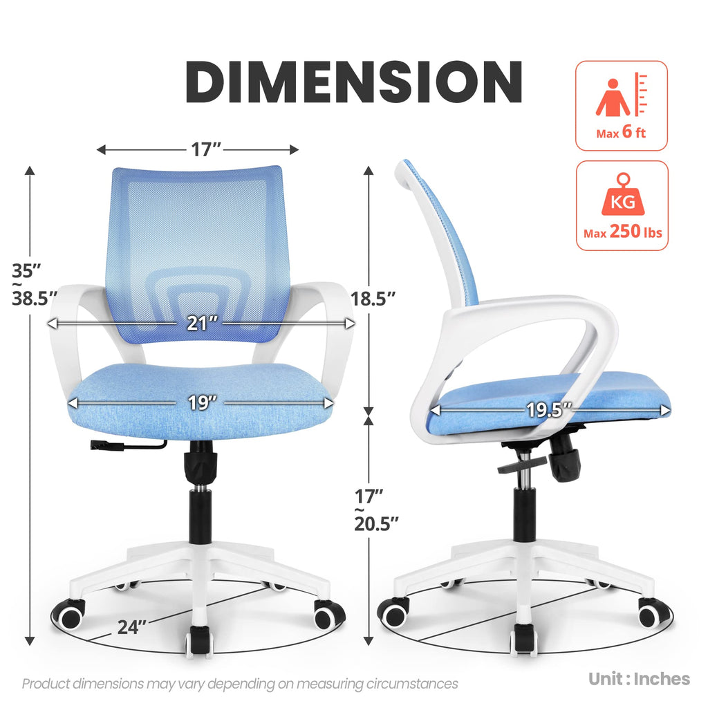 Office Desk Computer Chair Ergonomic Mesh Gaming Mid Back Seat with Comfy Lumbar Support Adjustable Height Swivel