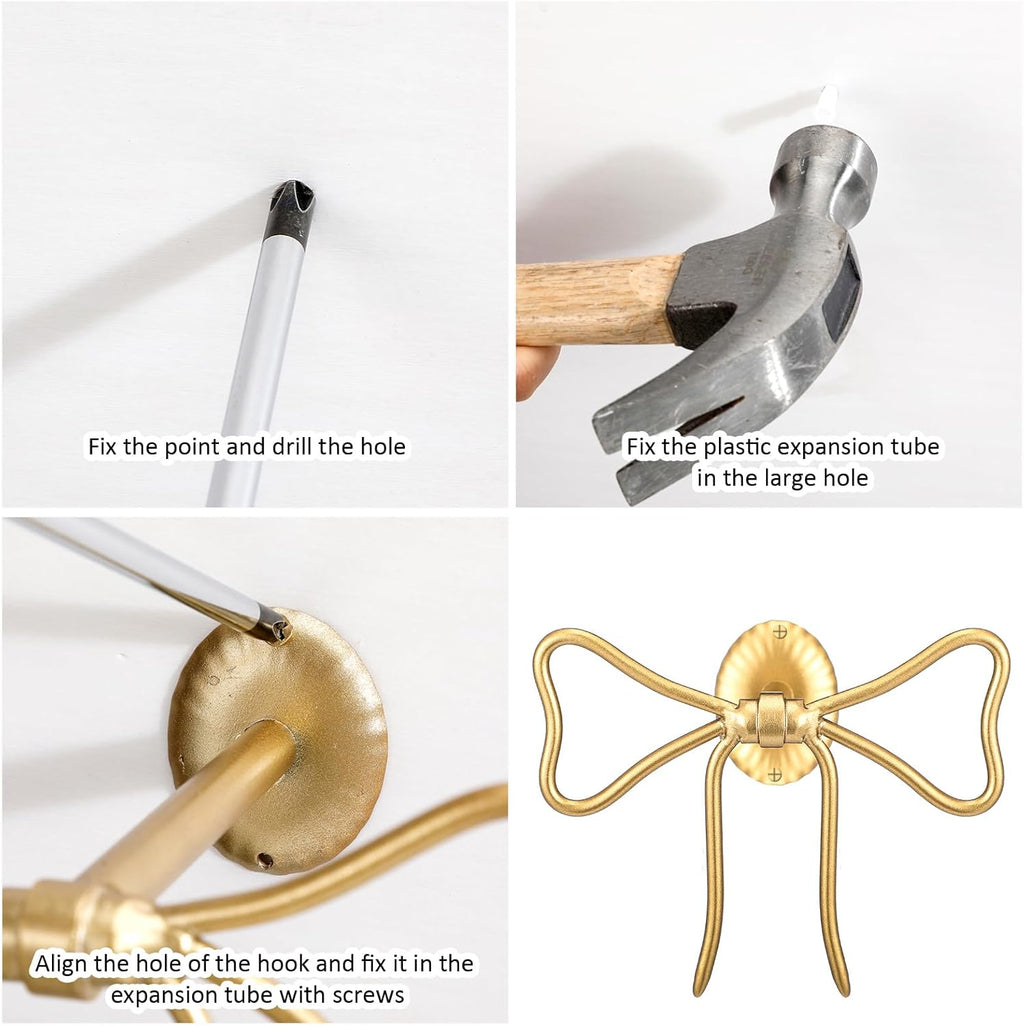 Curtain 2 Pcs Bow Holdbacks Gold Metal Curtain Tiebacks Wall Mounted Bow Wall Hooks Pull Back Hooks Decoration