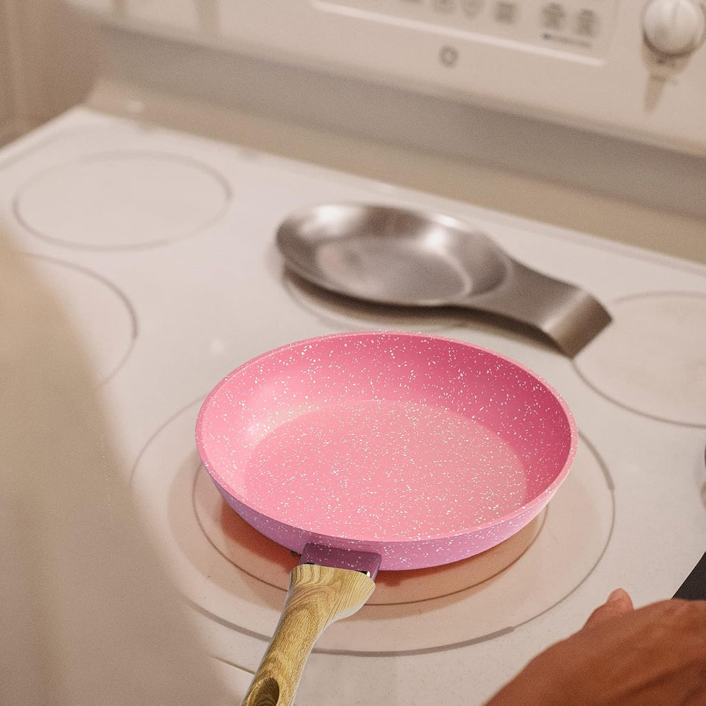 Nonstick Frying Pan 9.5in Pink PTFE PFOA-Free Omelet Skillet for Kitchen Toxin-Free