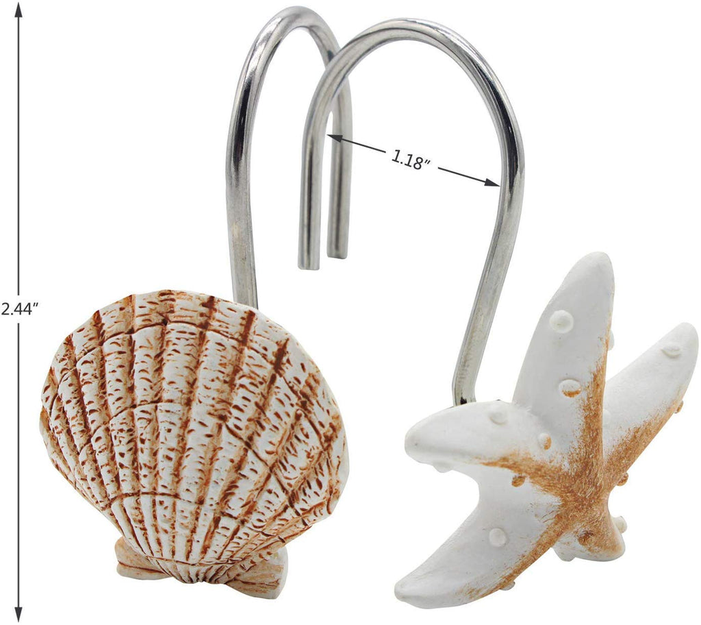 Seashell Shower Curtain Hooks, 12PCS Anti Rust Decorative Resin Hooks for Bathroom
