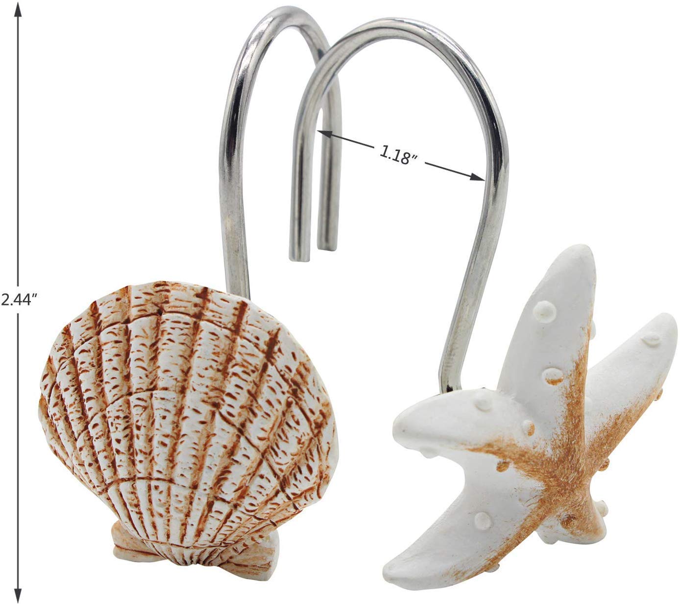 Seashell Shower Curtain Hooks, 12PCS Anti Rust Decorative Resin Hooks for Bathroom