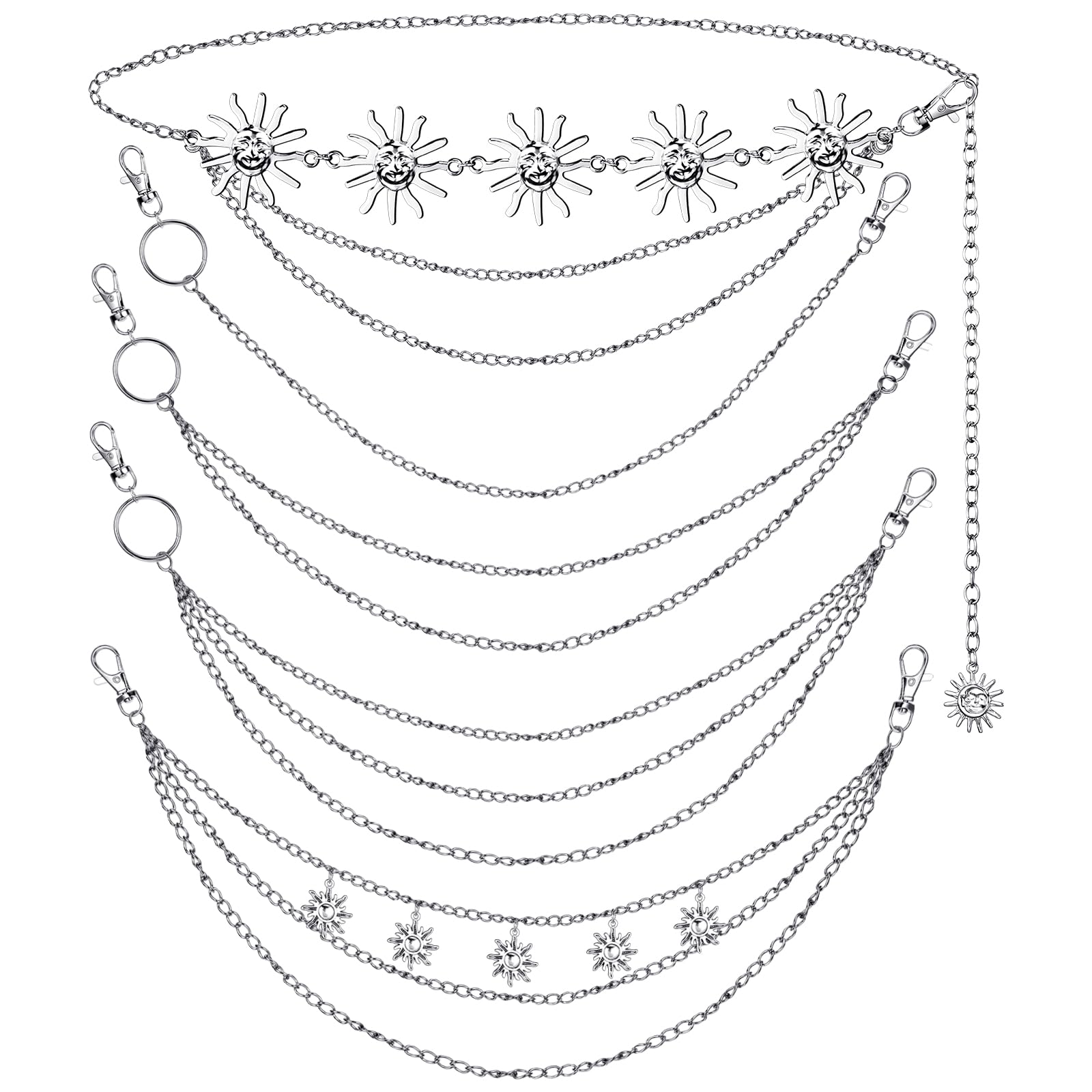 Multi-Layer Chain Belt â€?5-Piece Hip Hop Metal Wallet Chains for Jeans & Pants