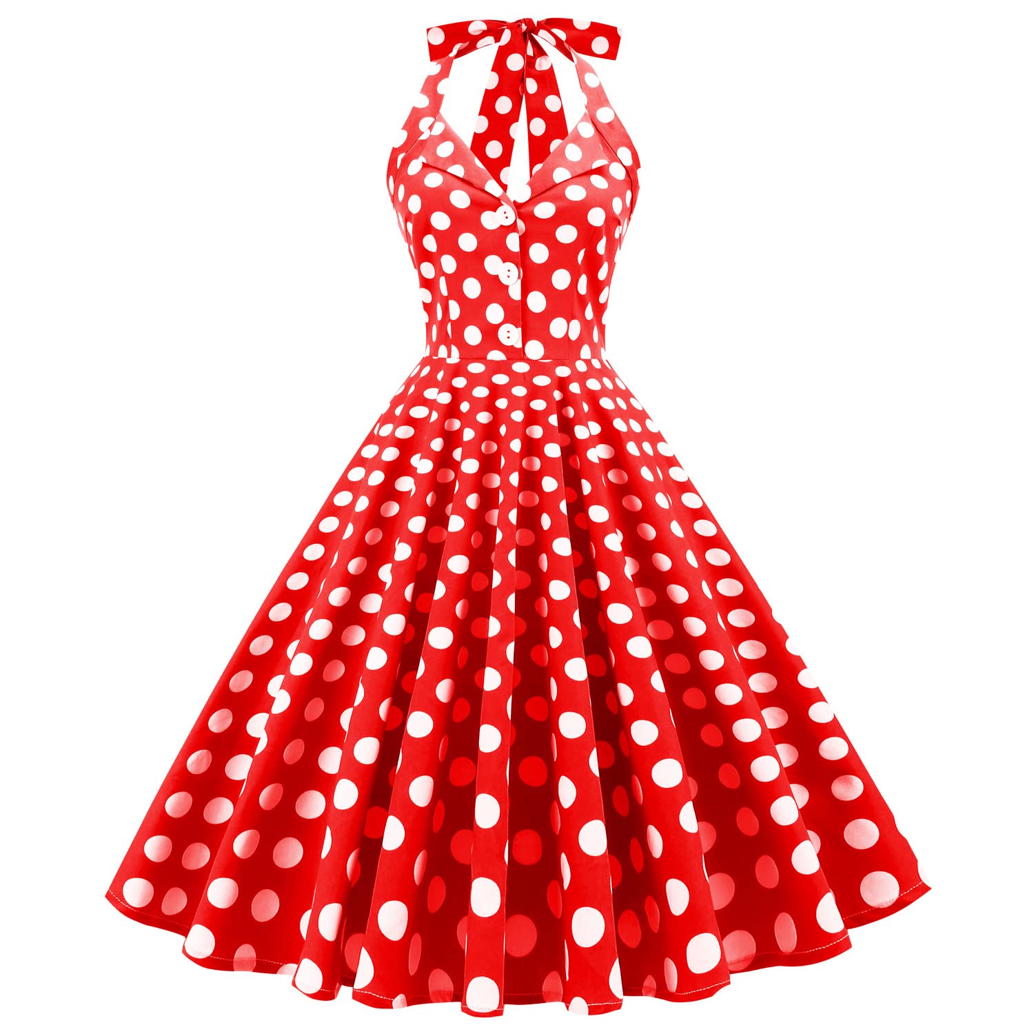 Vintage Women 1950s Rockabilly Swing Dress Pinup 50s Retro Hepburn Style Halterneck A-Line Dresses