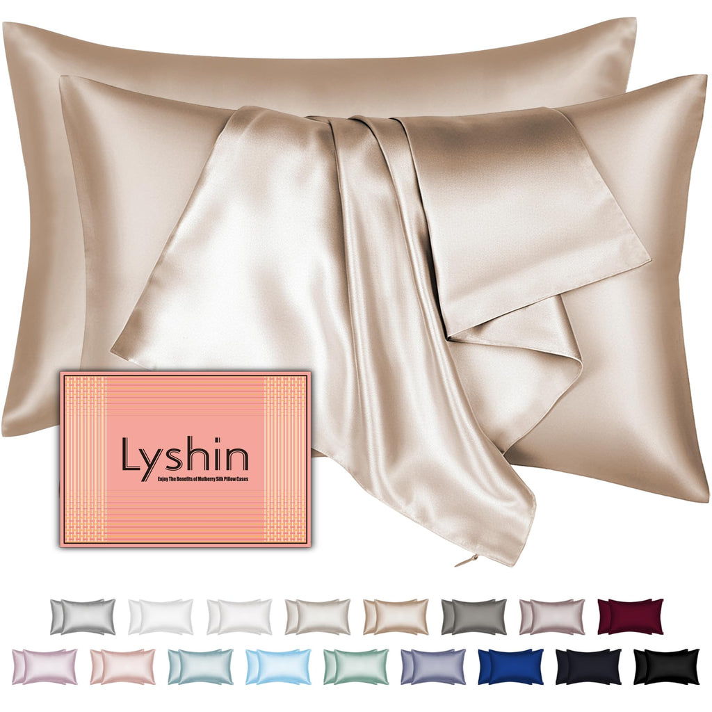 Silk Pillow Cases with Hidden Zipper, Ultra Smooth and Soft Breathable Cooling Silk Satin Pillowcase