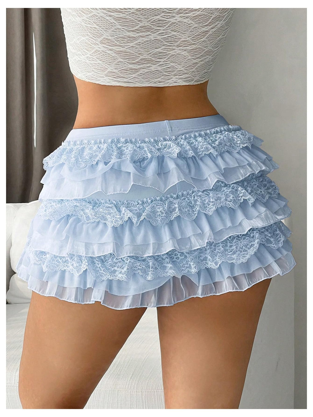 Women's Bow Mini Shorts Low Rise Lace Layered Ruffle Shorts Cute Lolita Bloomers