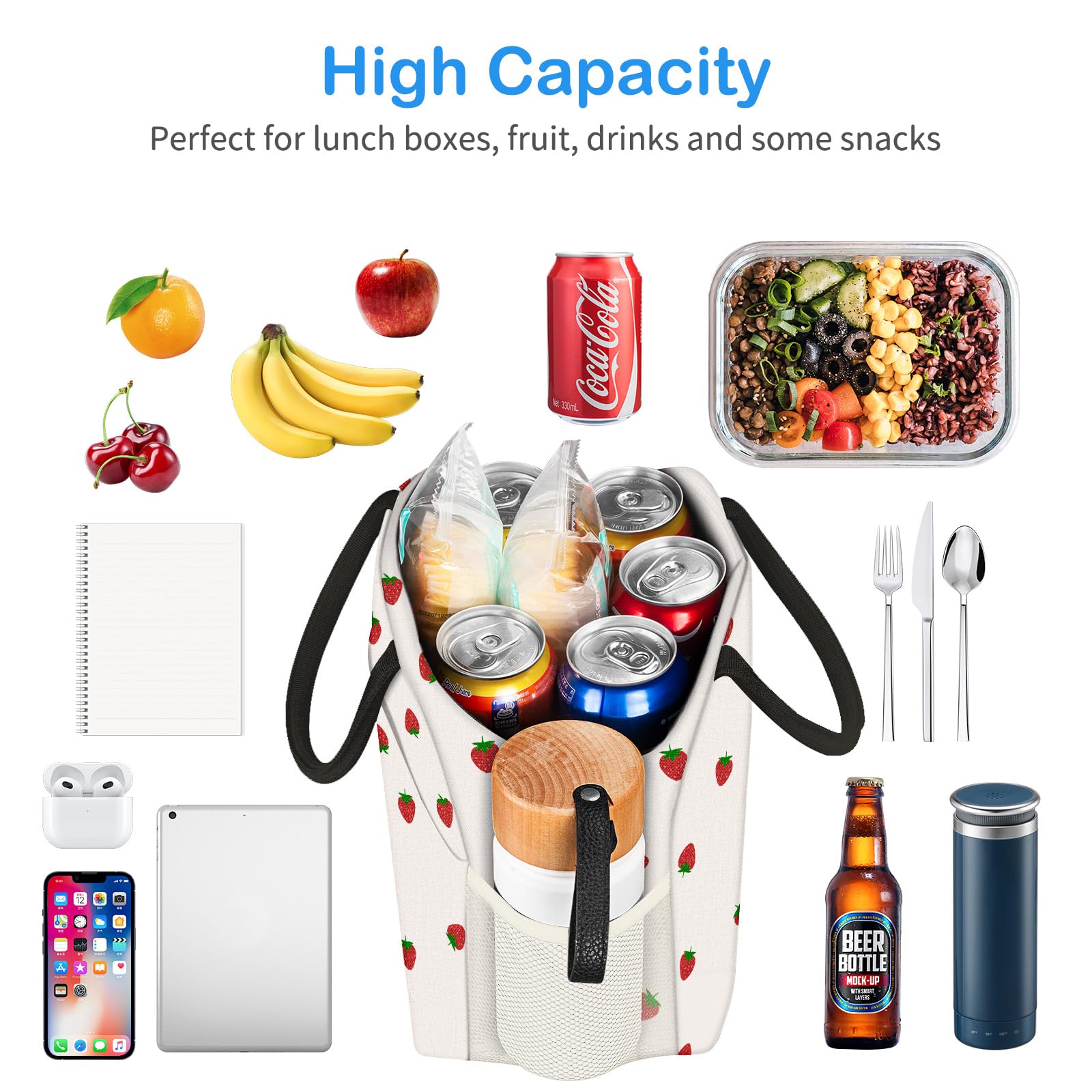 Reusable Insulated Lunch Tote Bag,Leakproof Food Handbags Case High Capacity